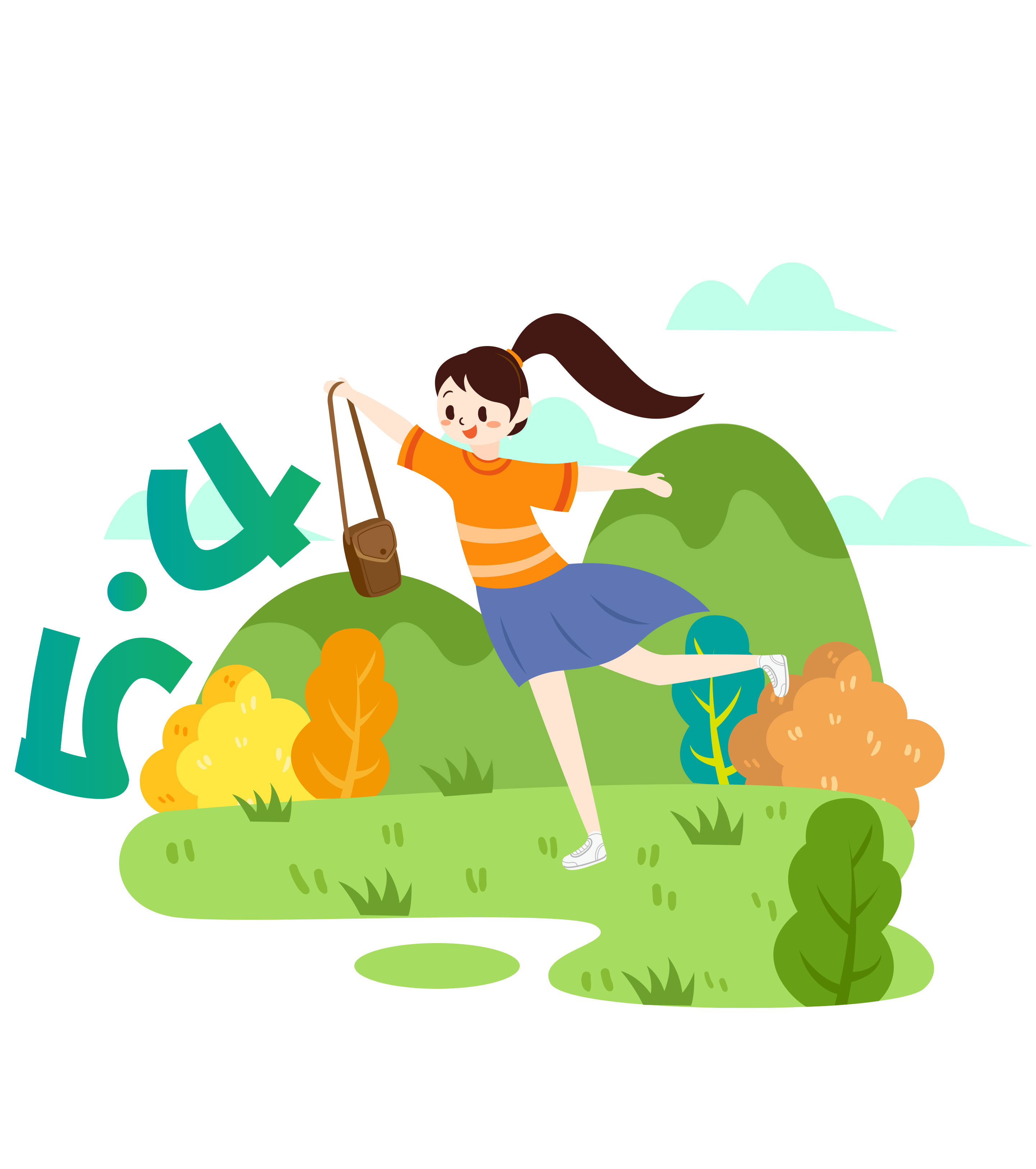 绿色五四青年节小女孩奔跑