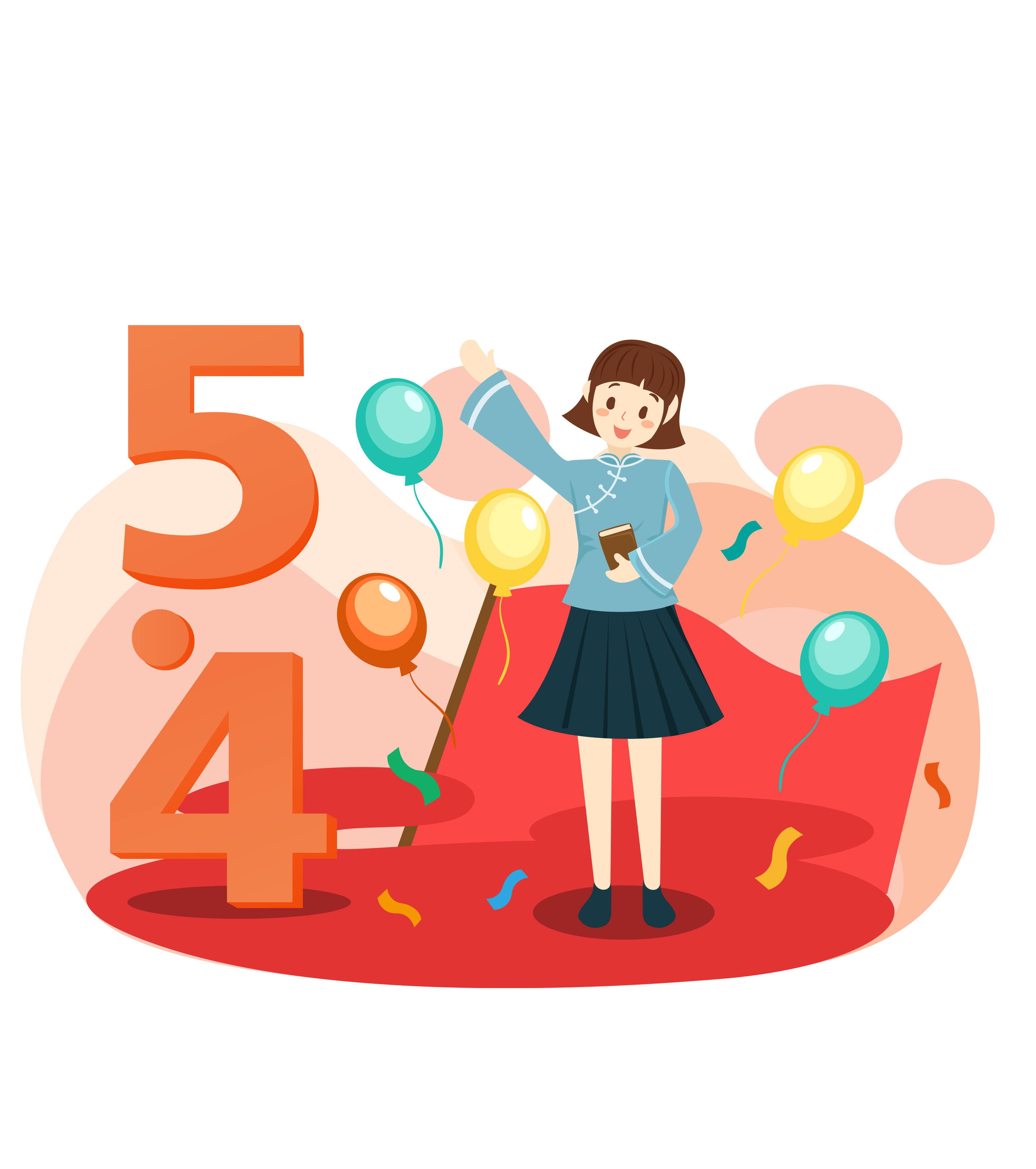 红色五四民国女孩抱书