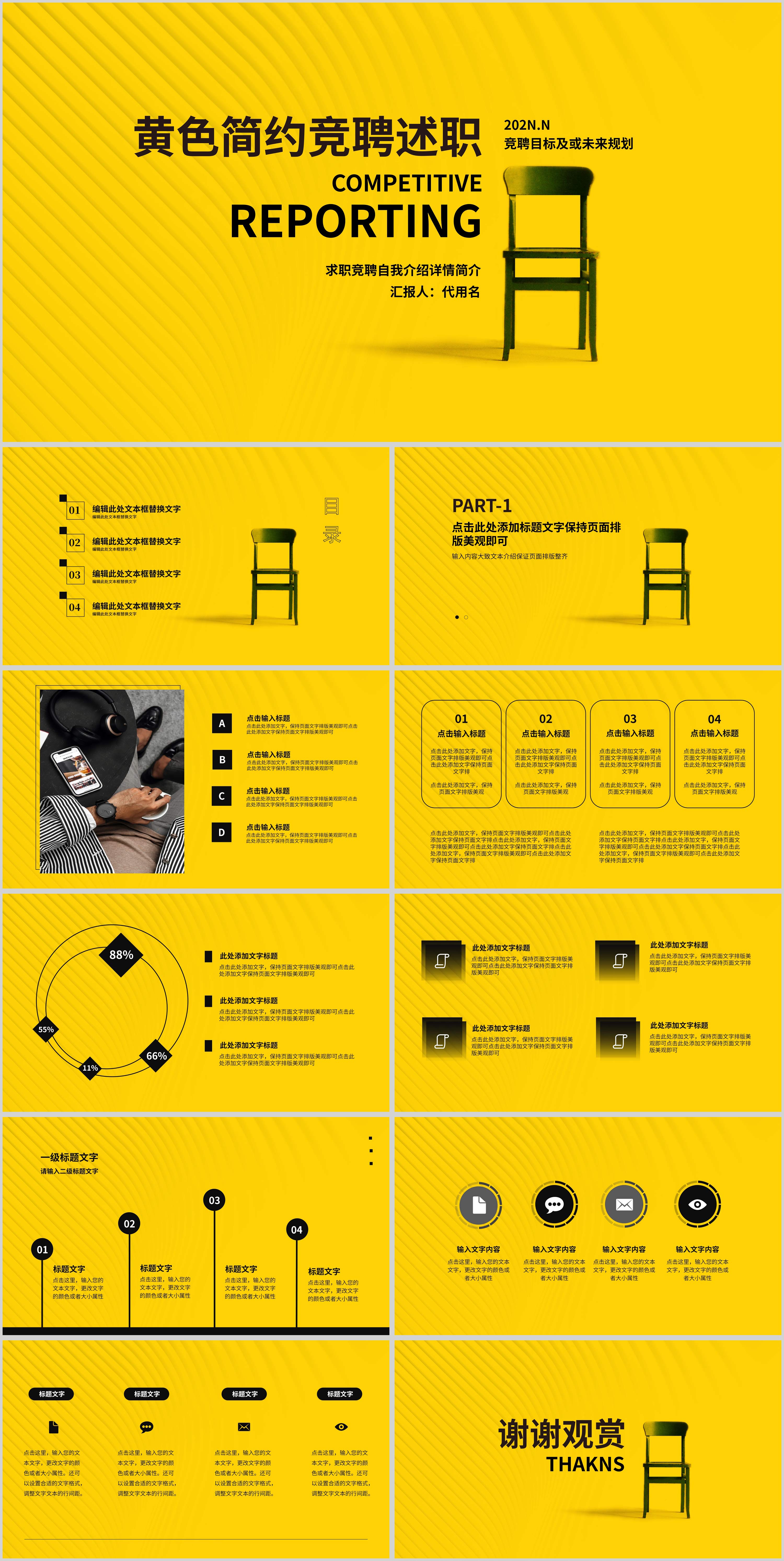 黄色简约竞聘述职PPT模板