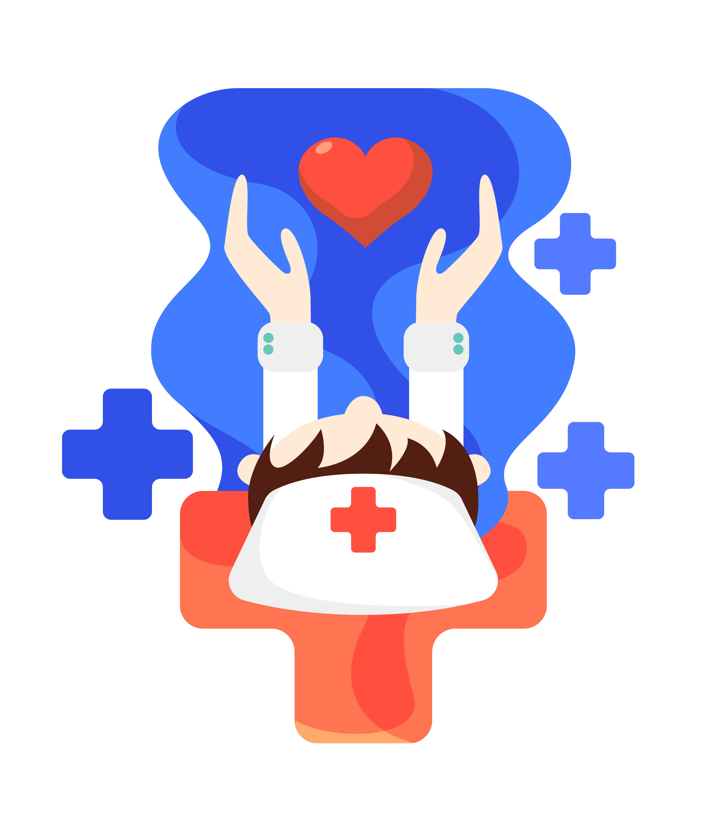 手绘护士捧心奉献元素