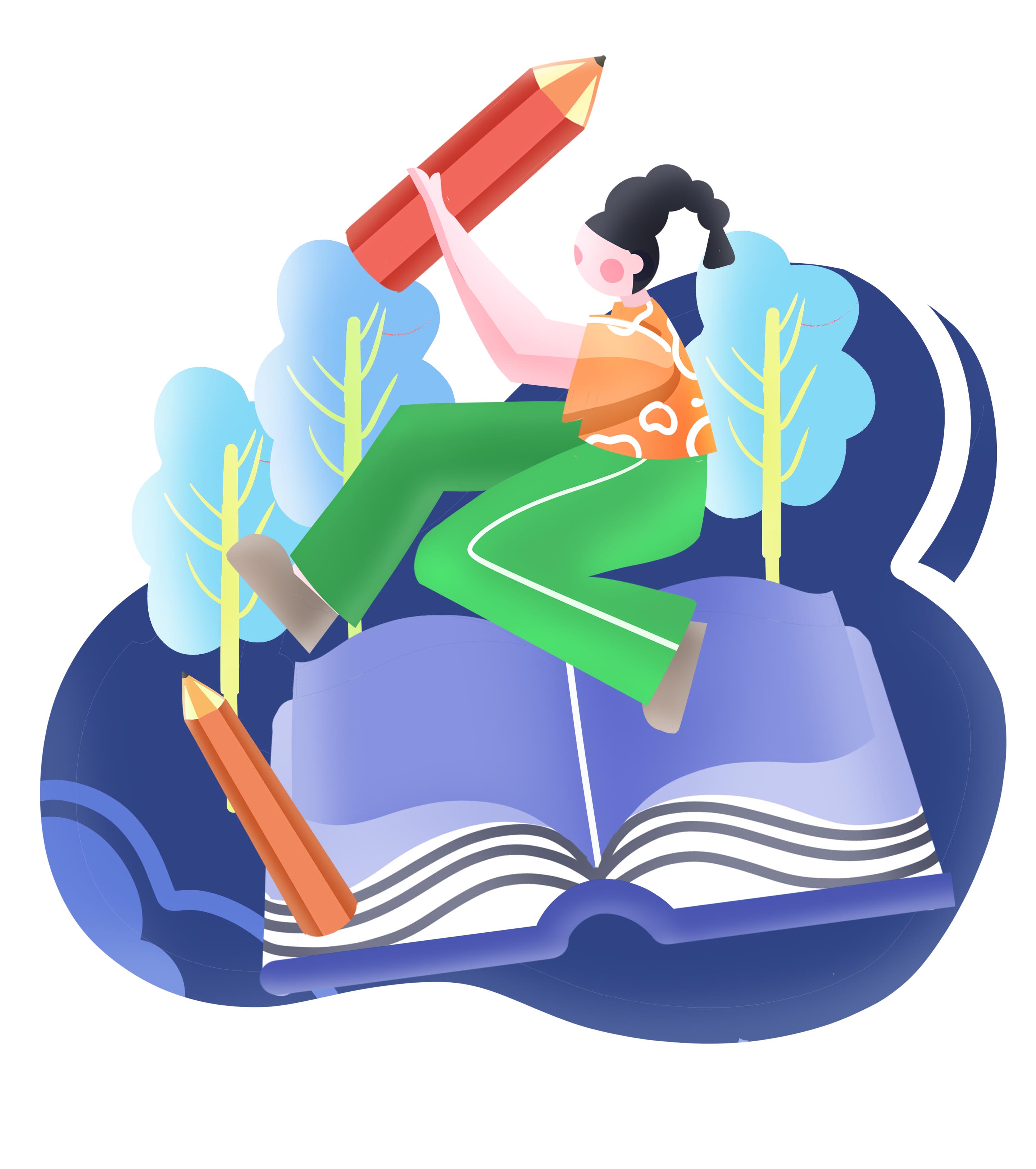 蓝色女孩铅笔元素