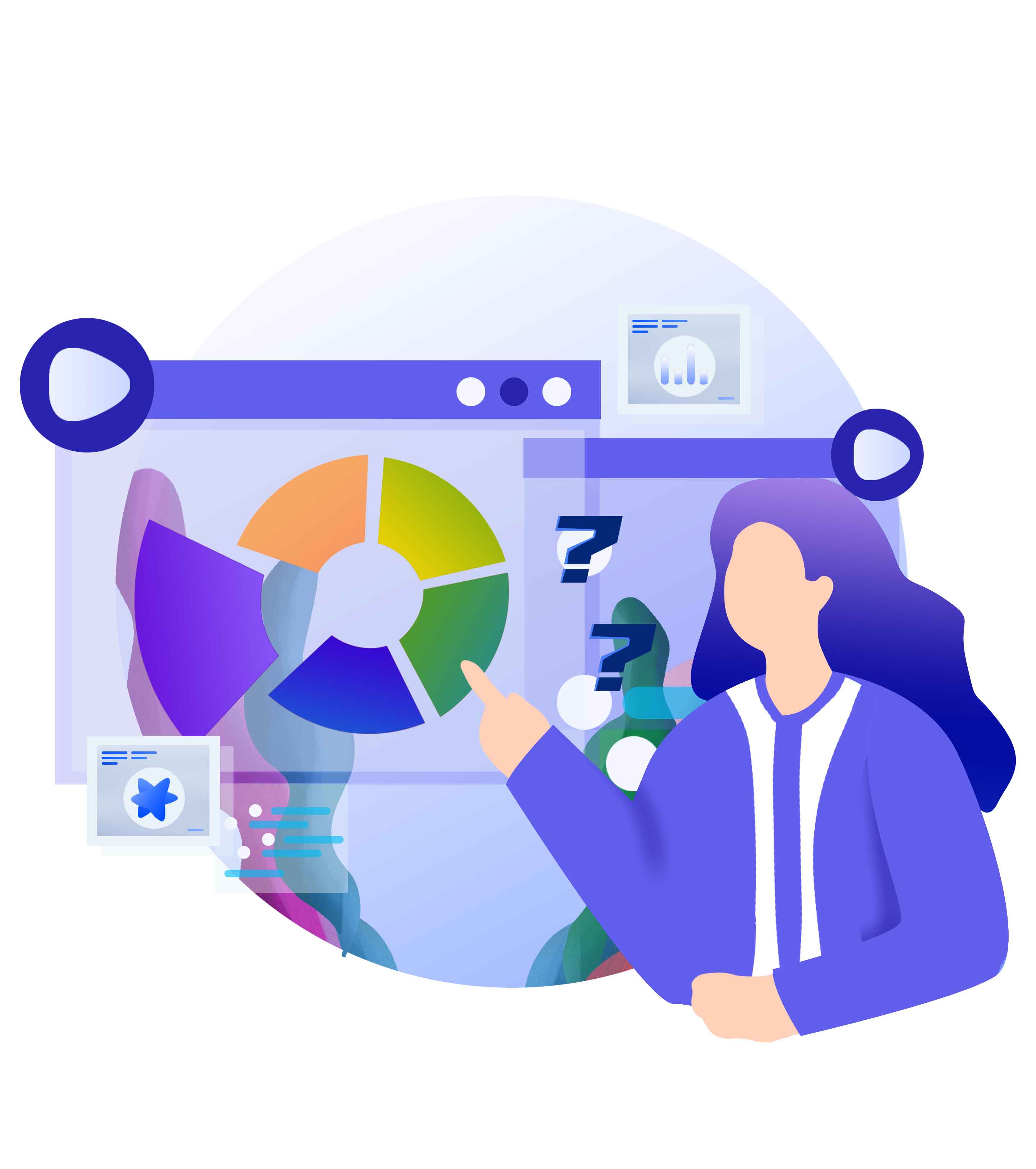 蓝色手绘女孩职场竞聘述职元素