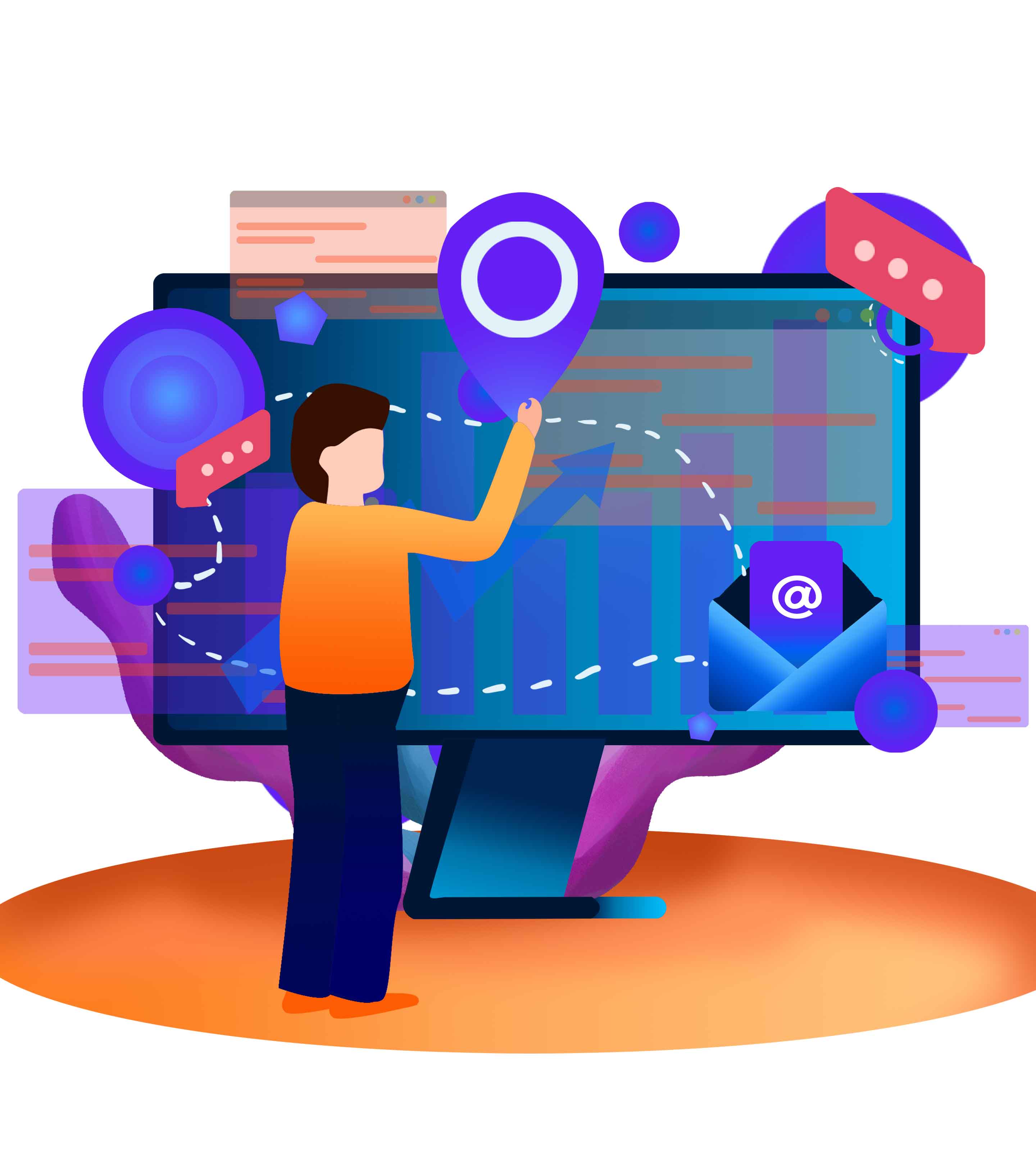 橙色男孩商务工作元素