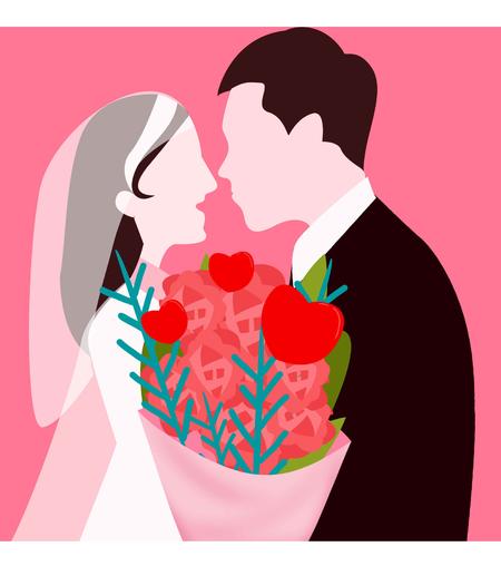 粉色婚礼捧花温馨对视元素