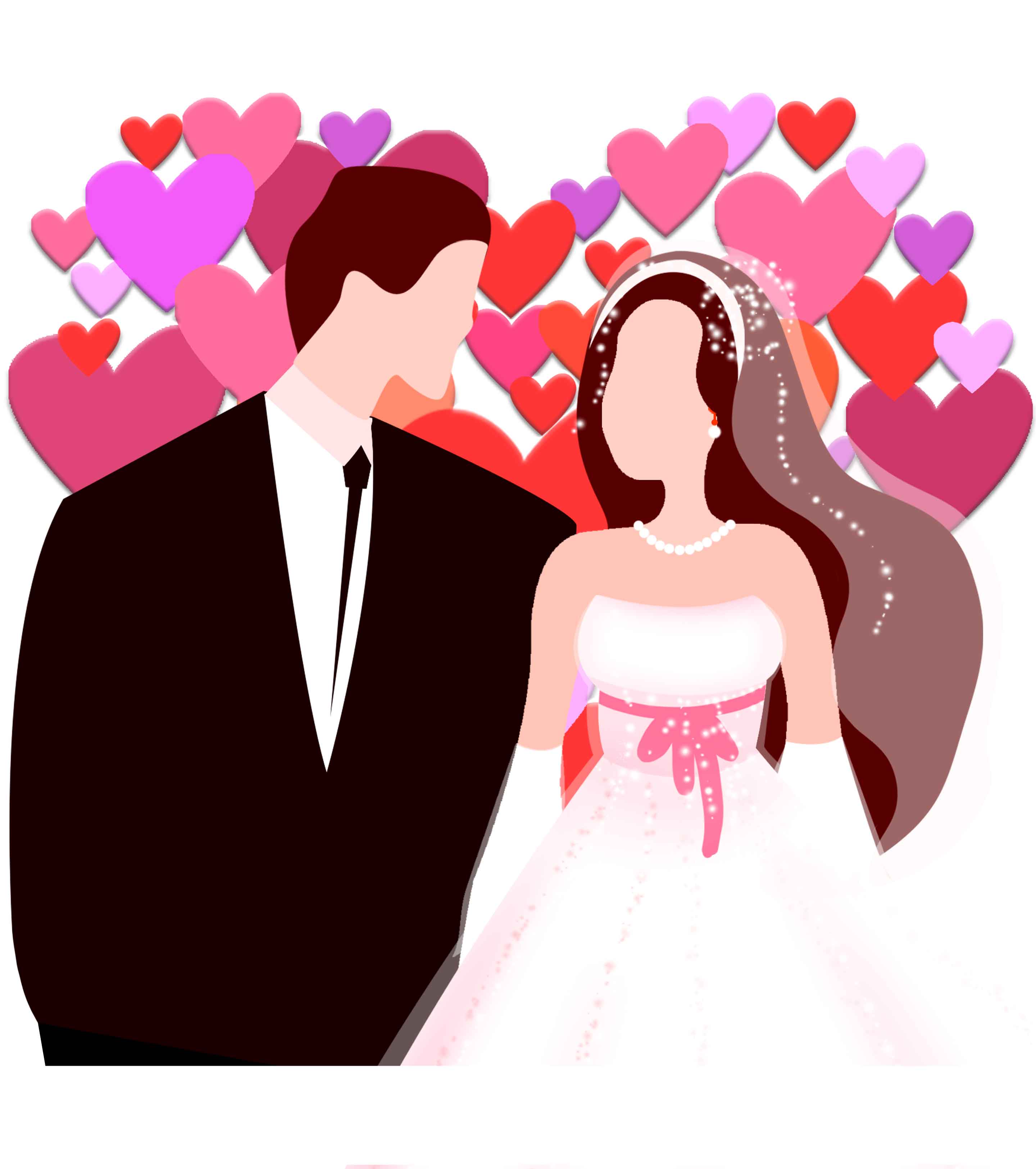 手绘婚礼新人对视浪漫元素