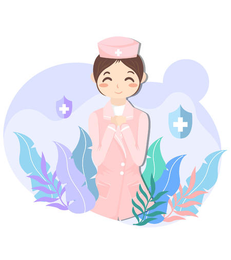 粉色卡通护士双手合十微笑元素