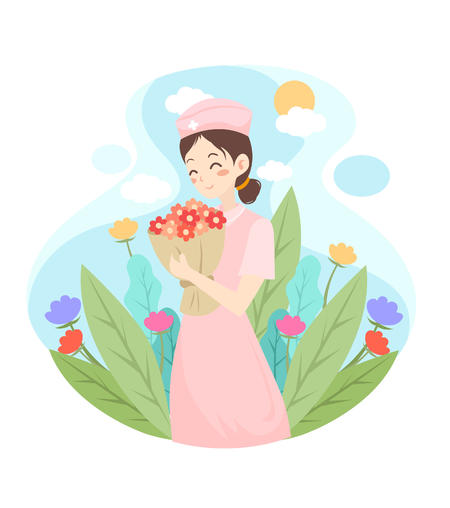 粉色卡通护士手捧鲜花元素