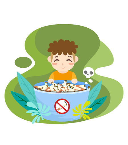 卡通无烟日男孩扔香烟元素