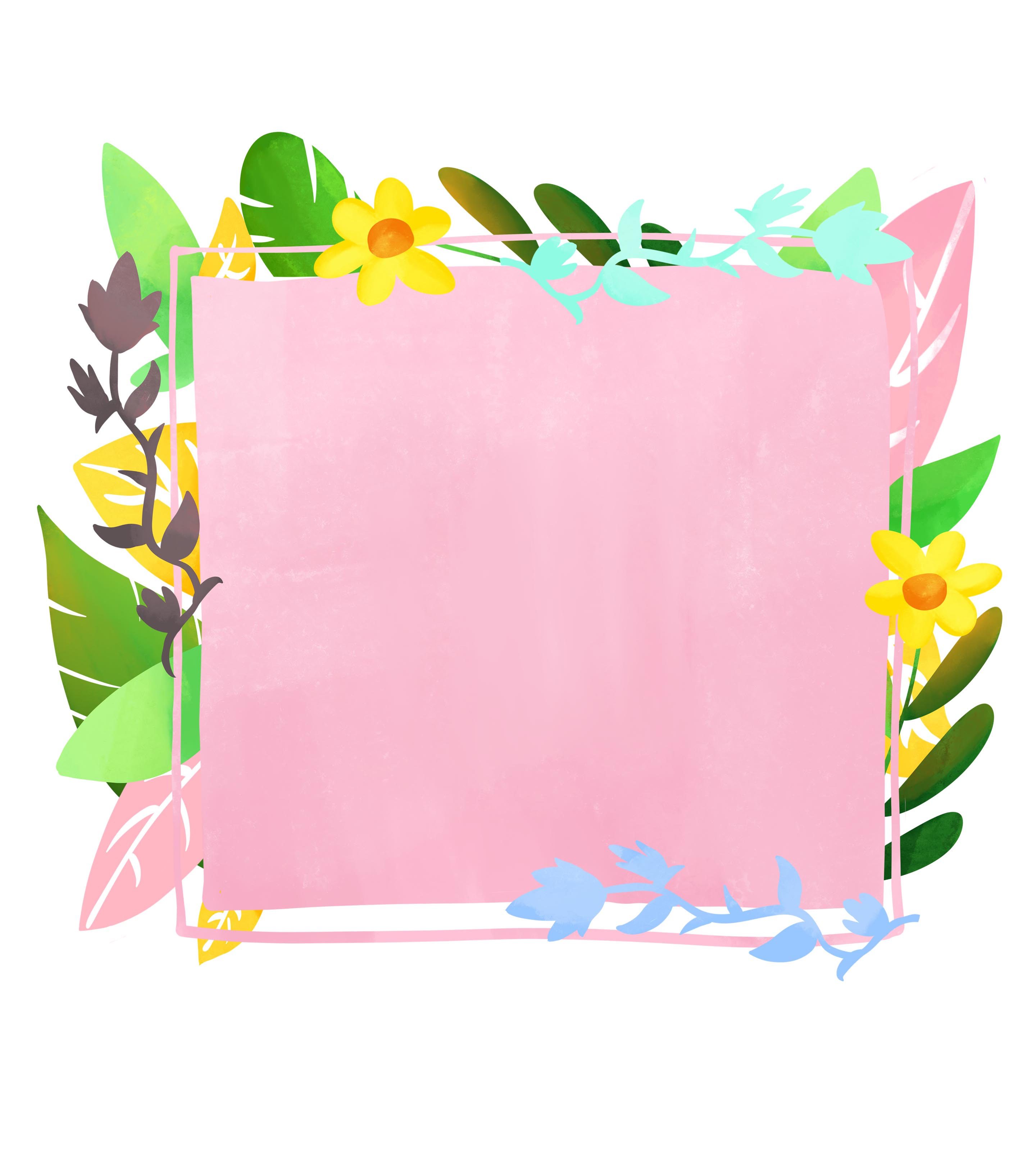 粉色清新花朵婚礼边框元素