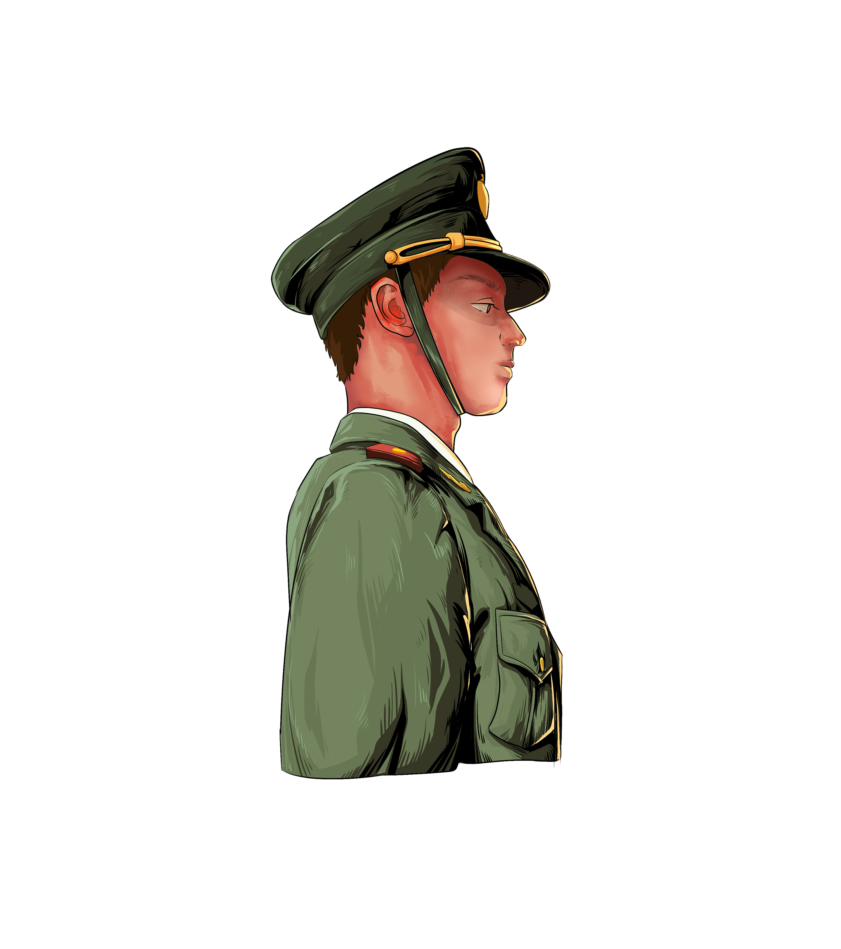 绿色中国军人站岗