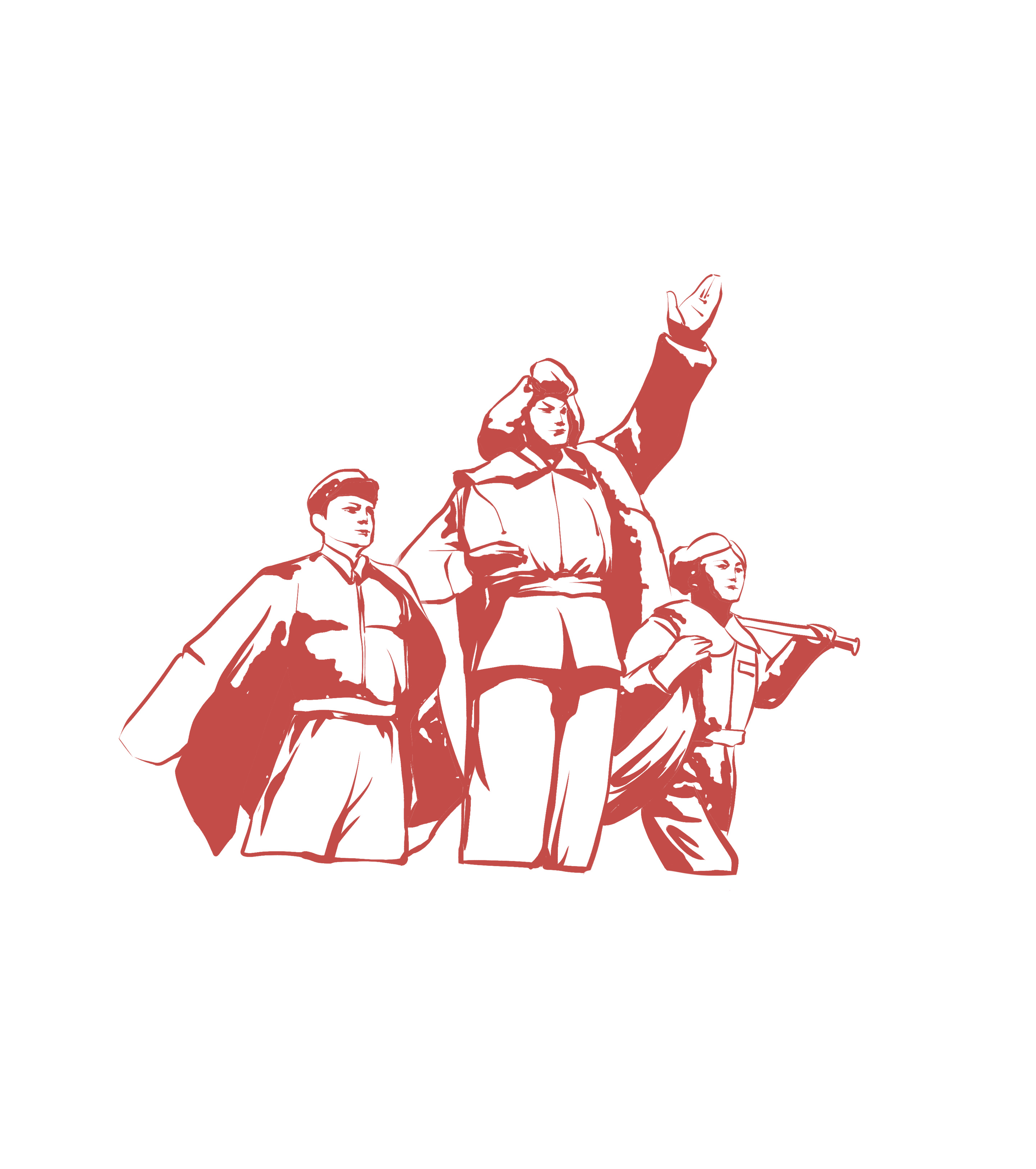 红色剪纸风抗日民族