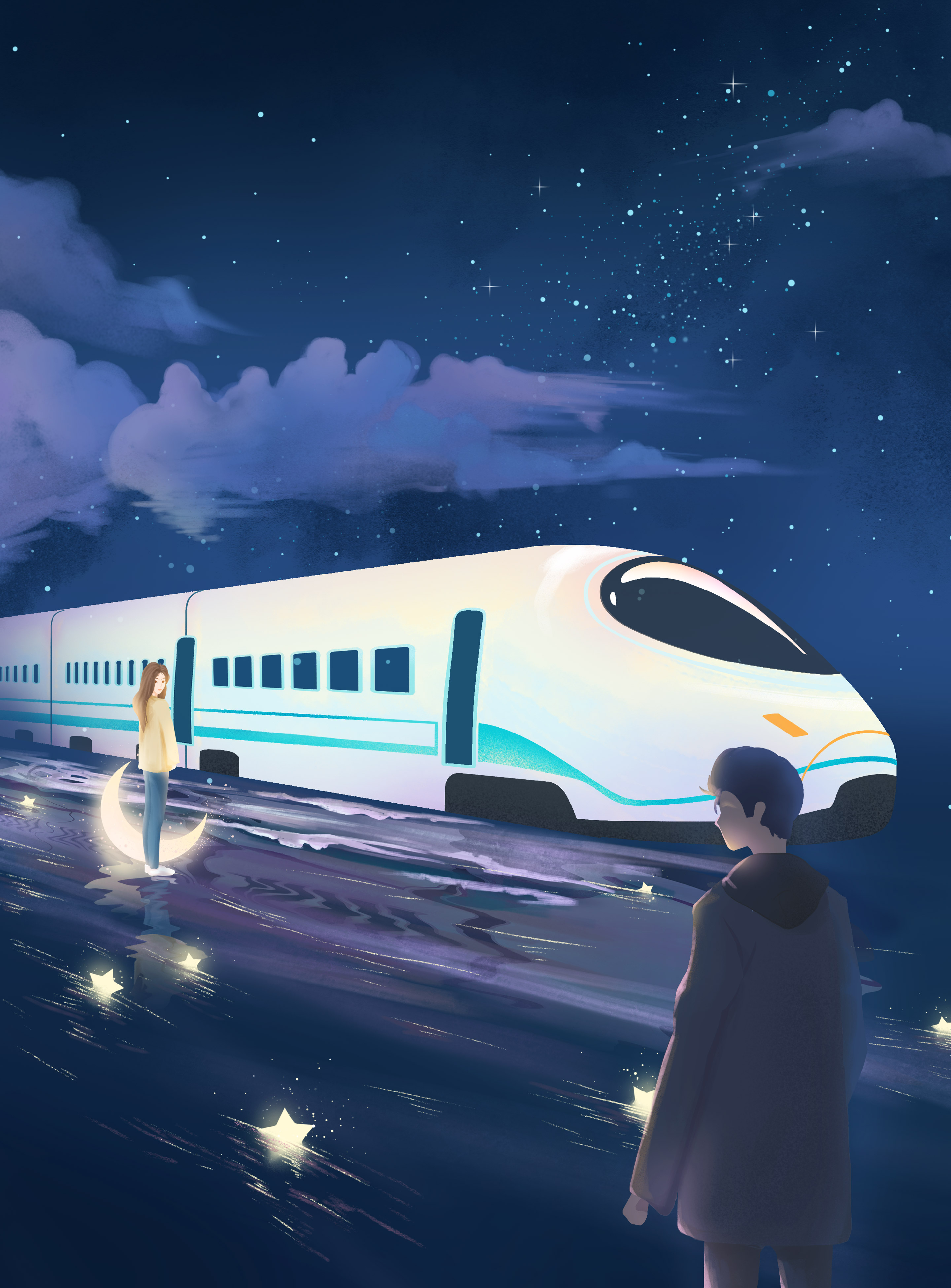 蓝色深夜车站分别情侣