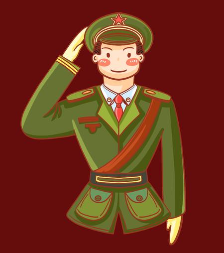 绿色军装军人敬礼元素