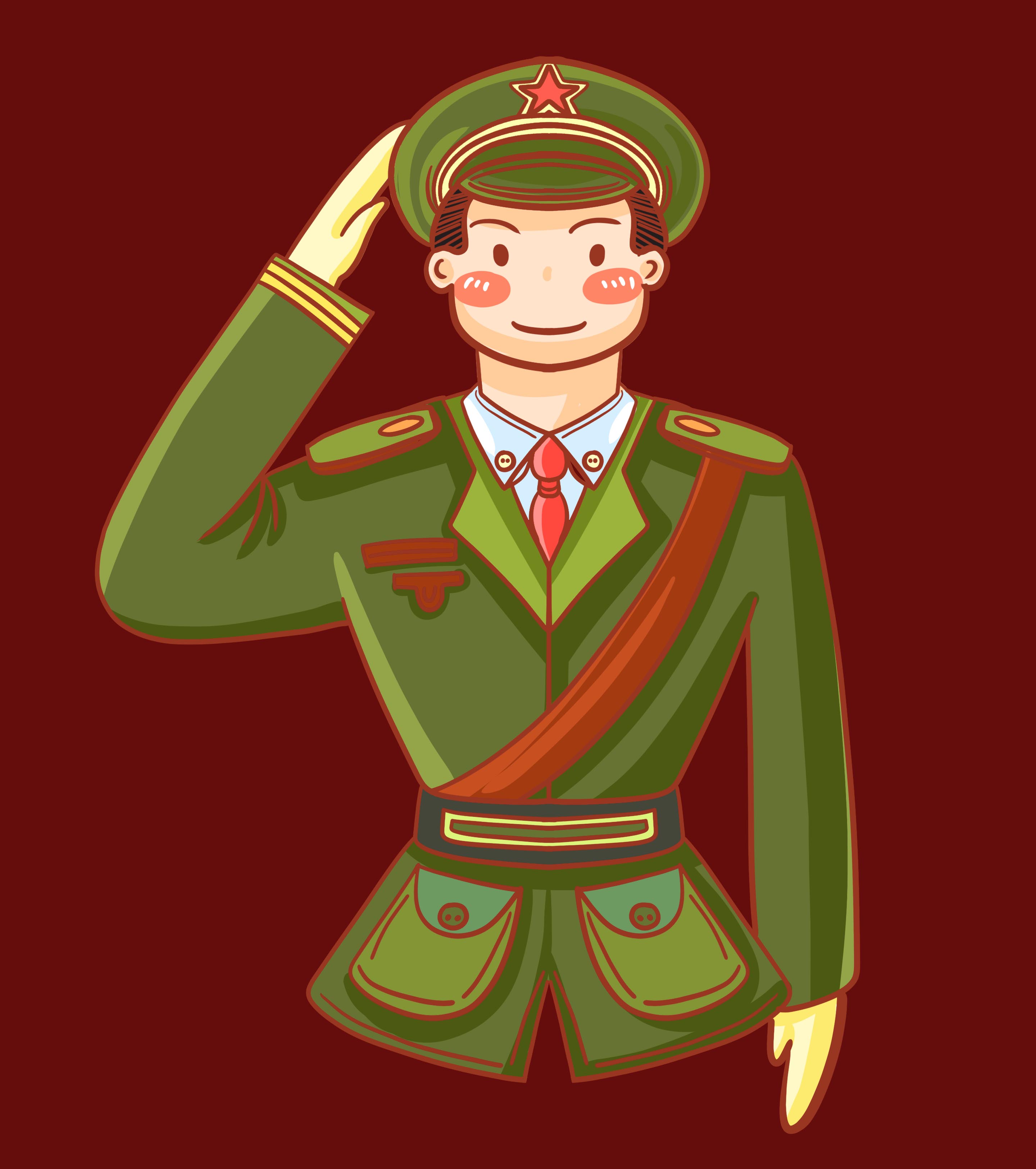 绿色军装军人敬礼元素