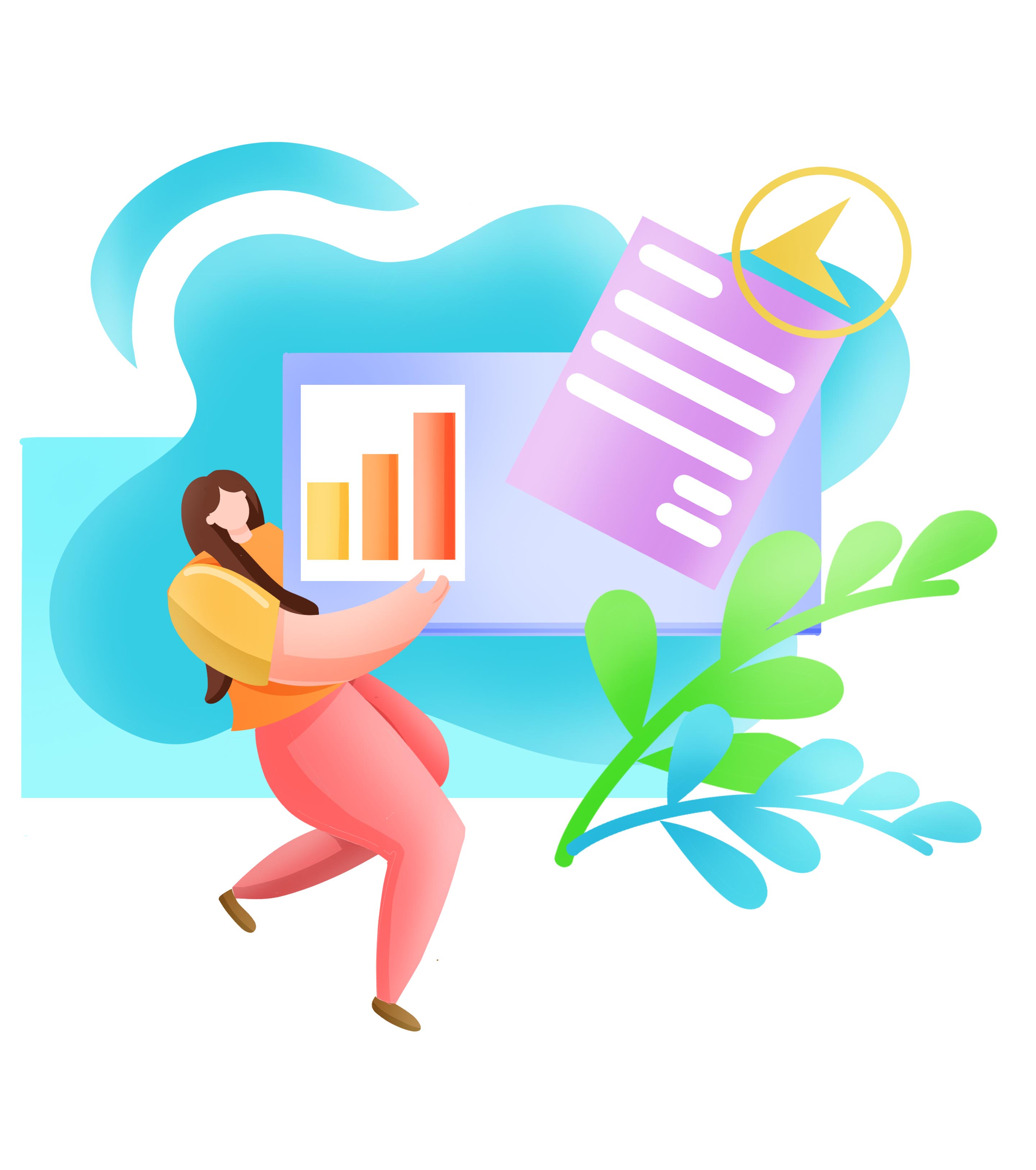 蓝色女孩柱形图元素