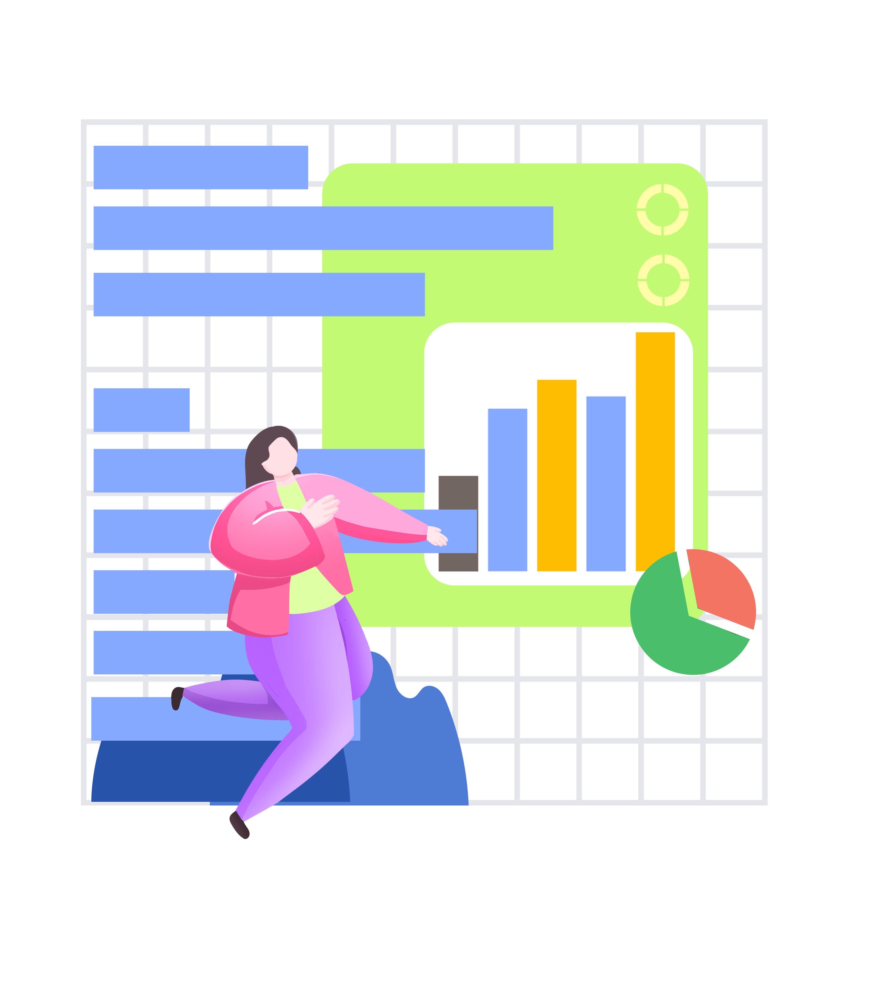 彩色女孩柱形图元素