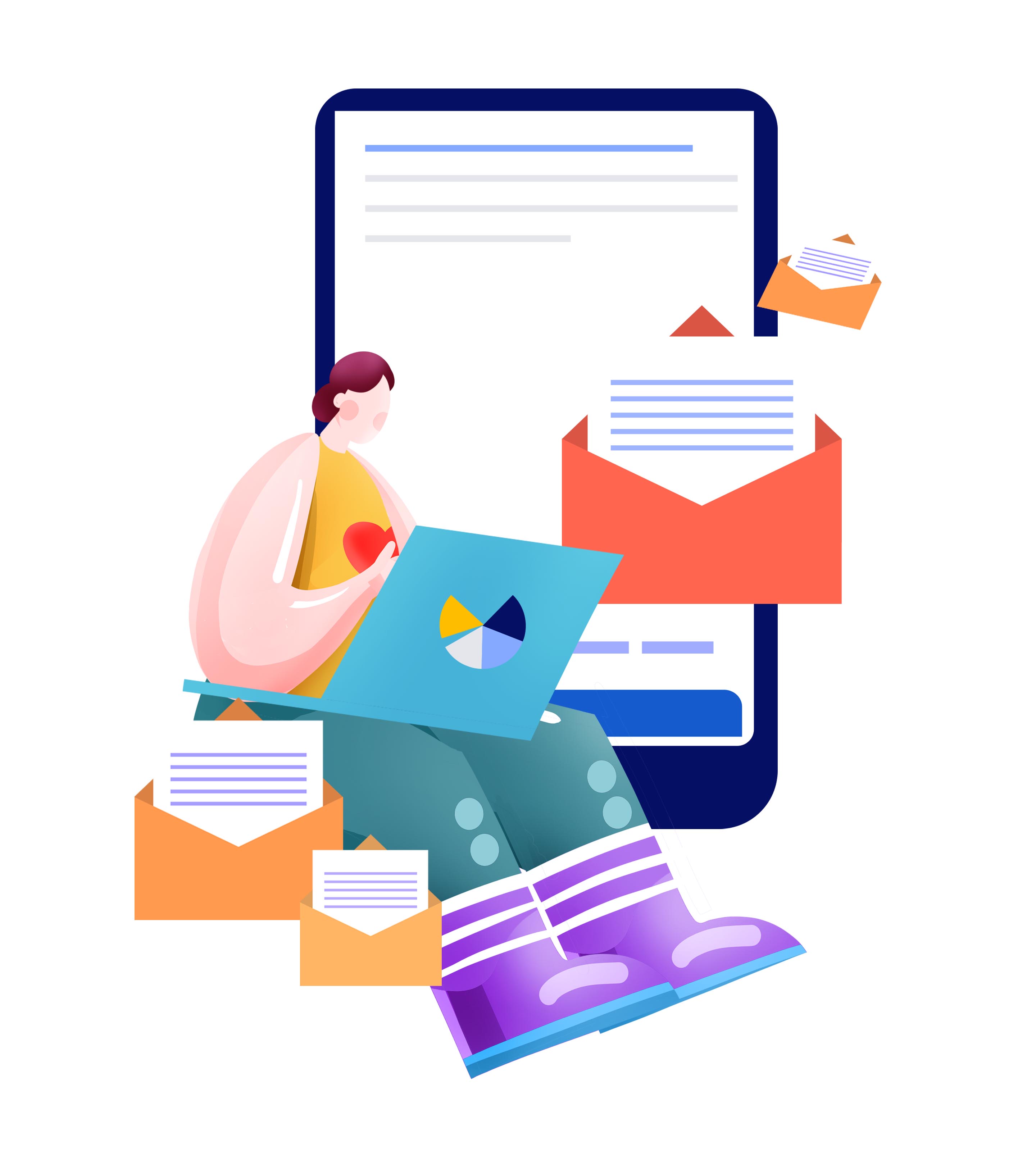 彩色手绘女孩工作元素