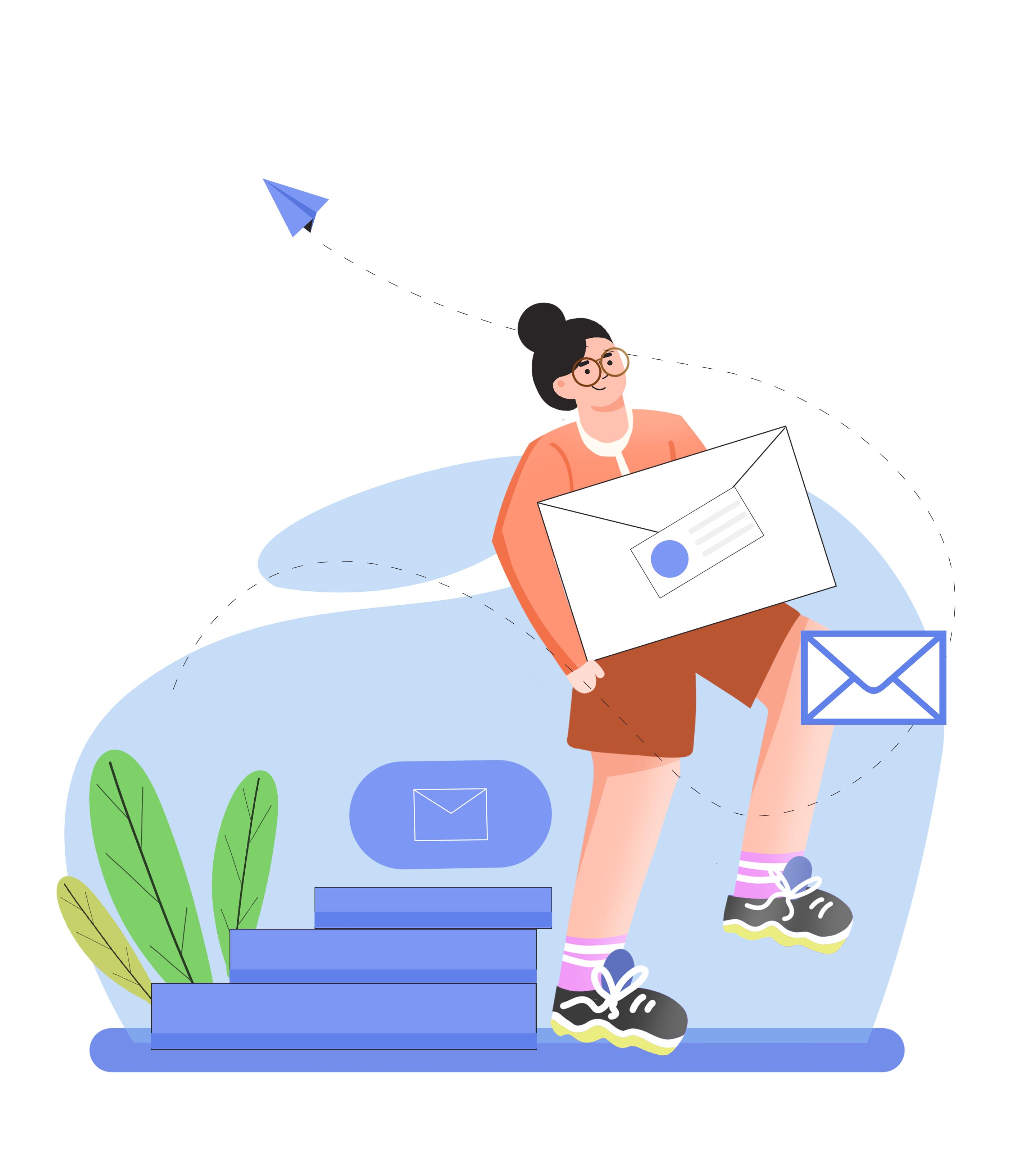 红色卡通女孩搬东西元素