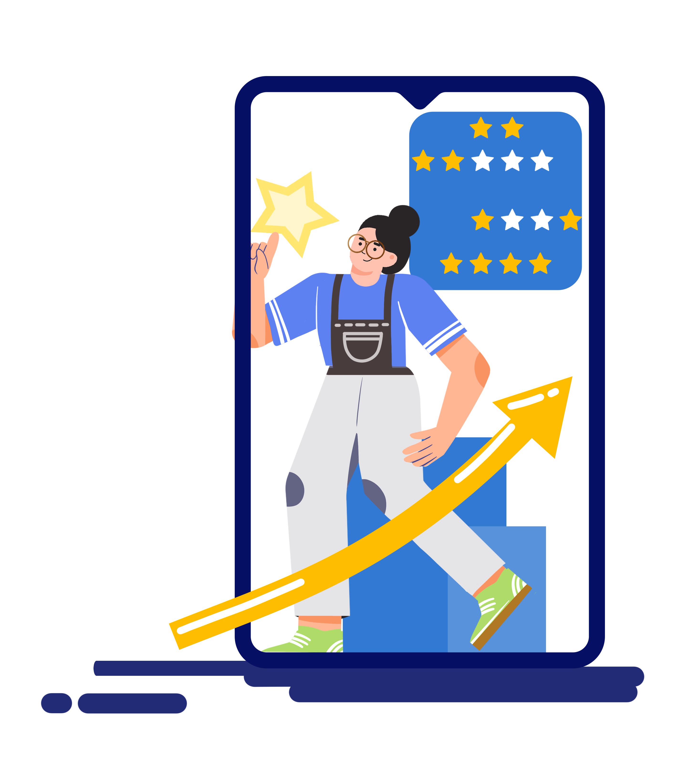 蓝色卡通女孩箭头元素