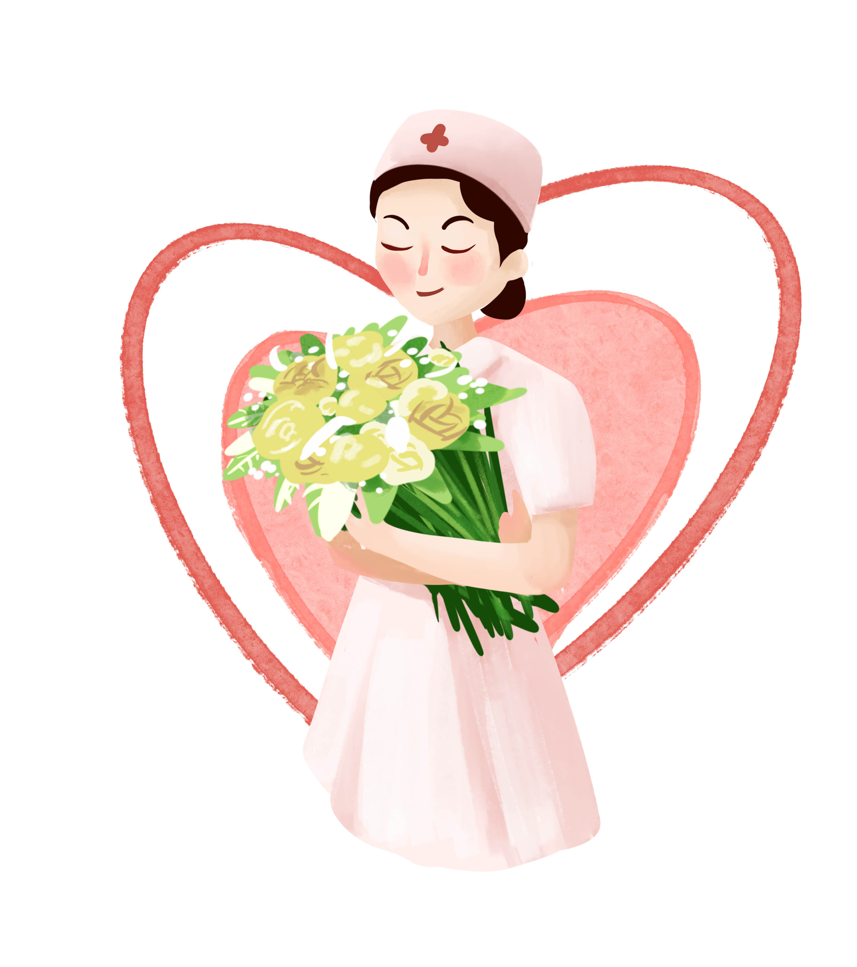 粉色捧花护士护士节元素