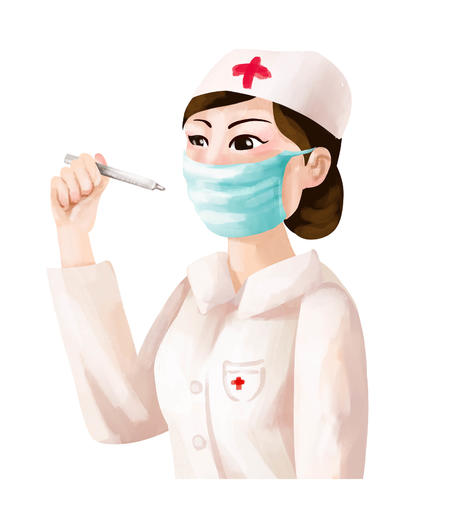 粉色戴口罩女护士测体温元素