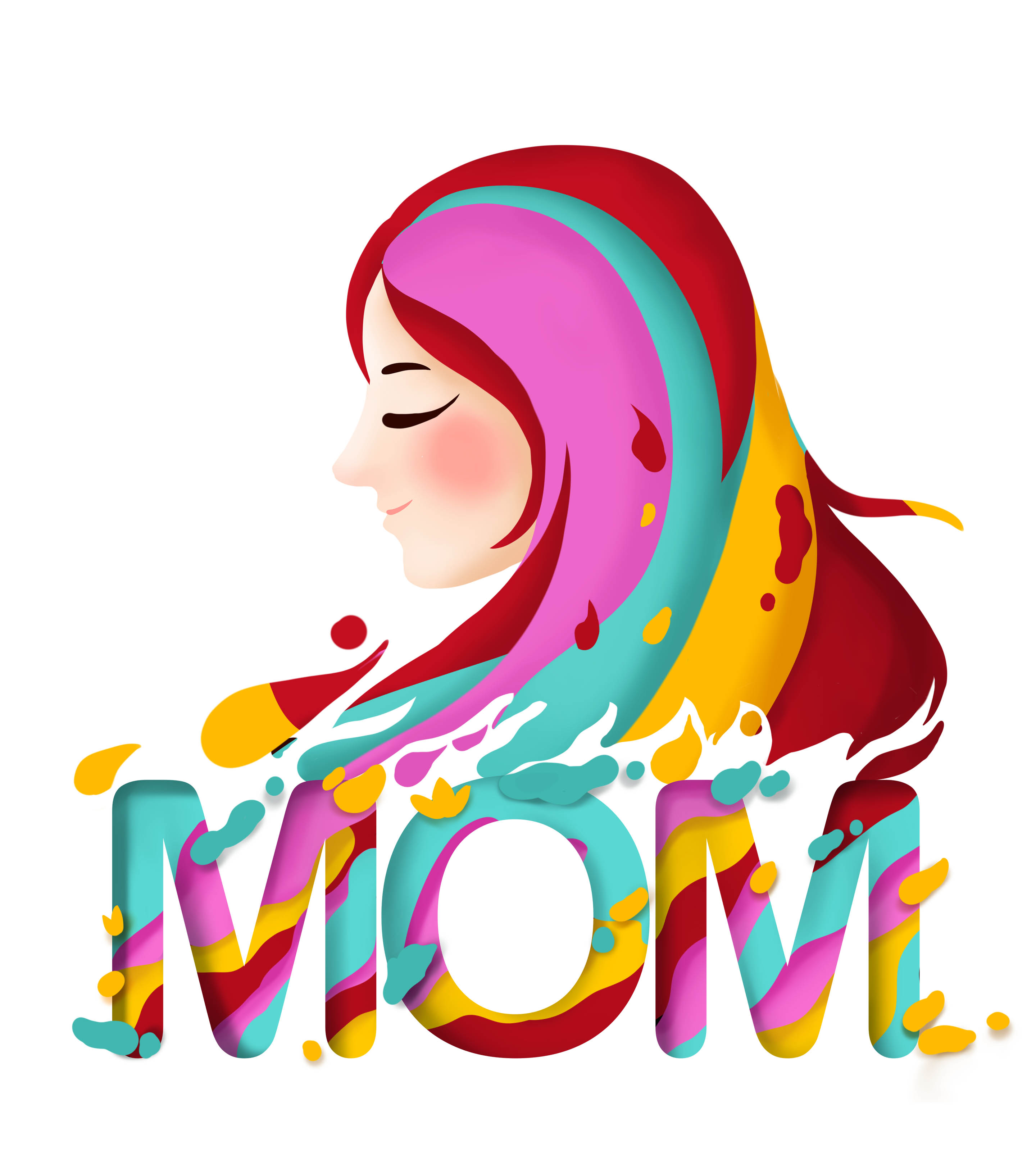 彩色母亲侧影母亲节元素