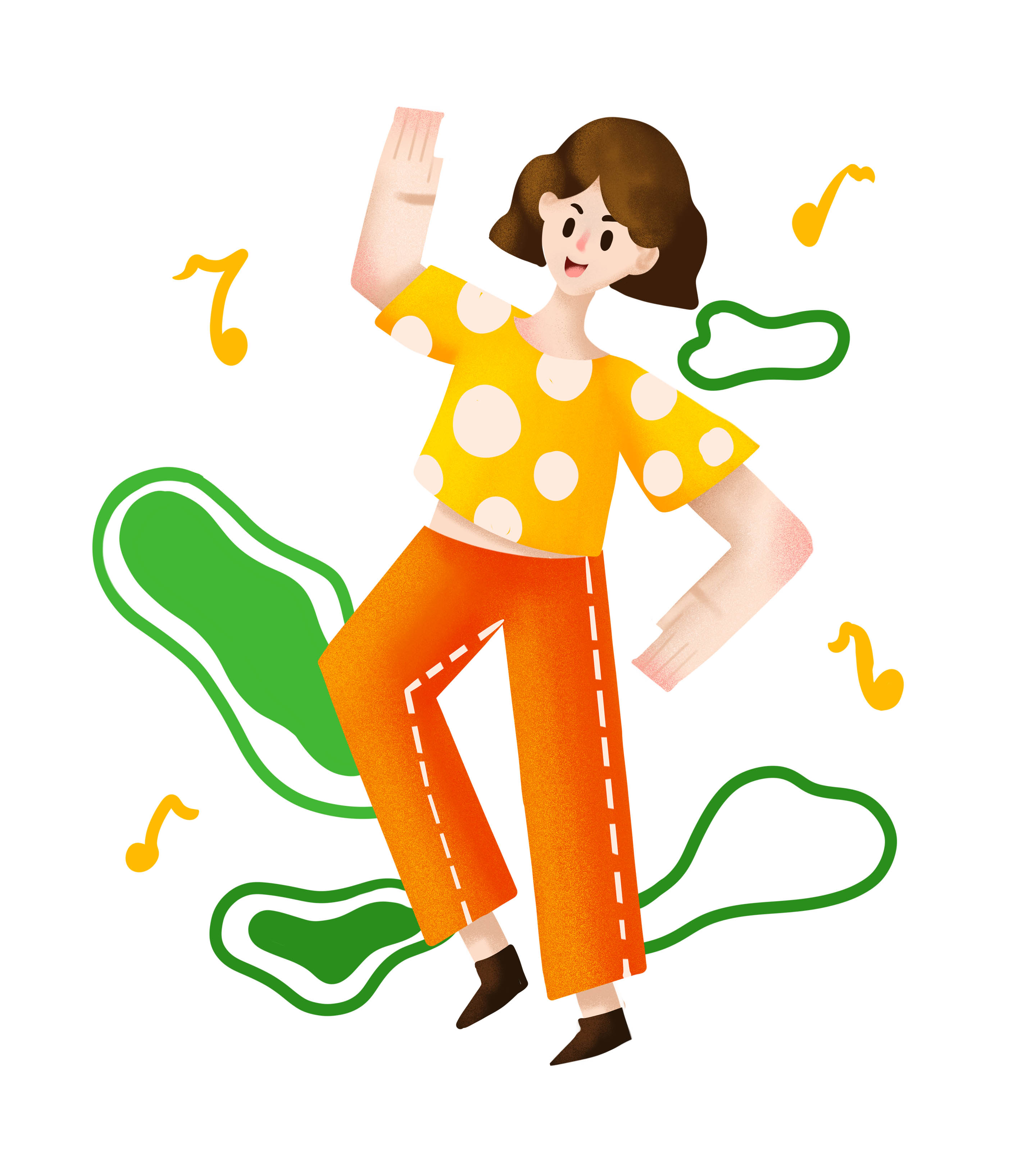 黄色跳舞女孩音符青年节元素