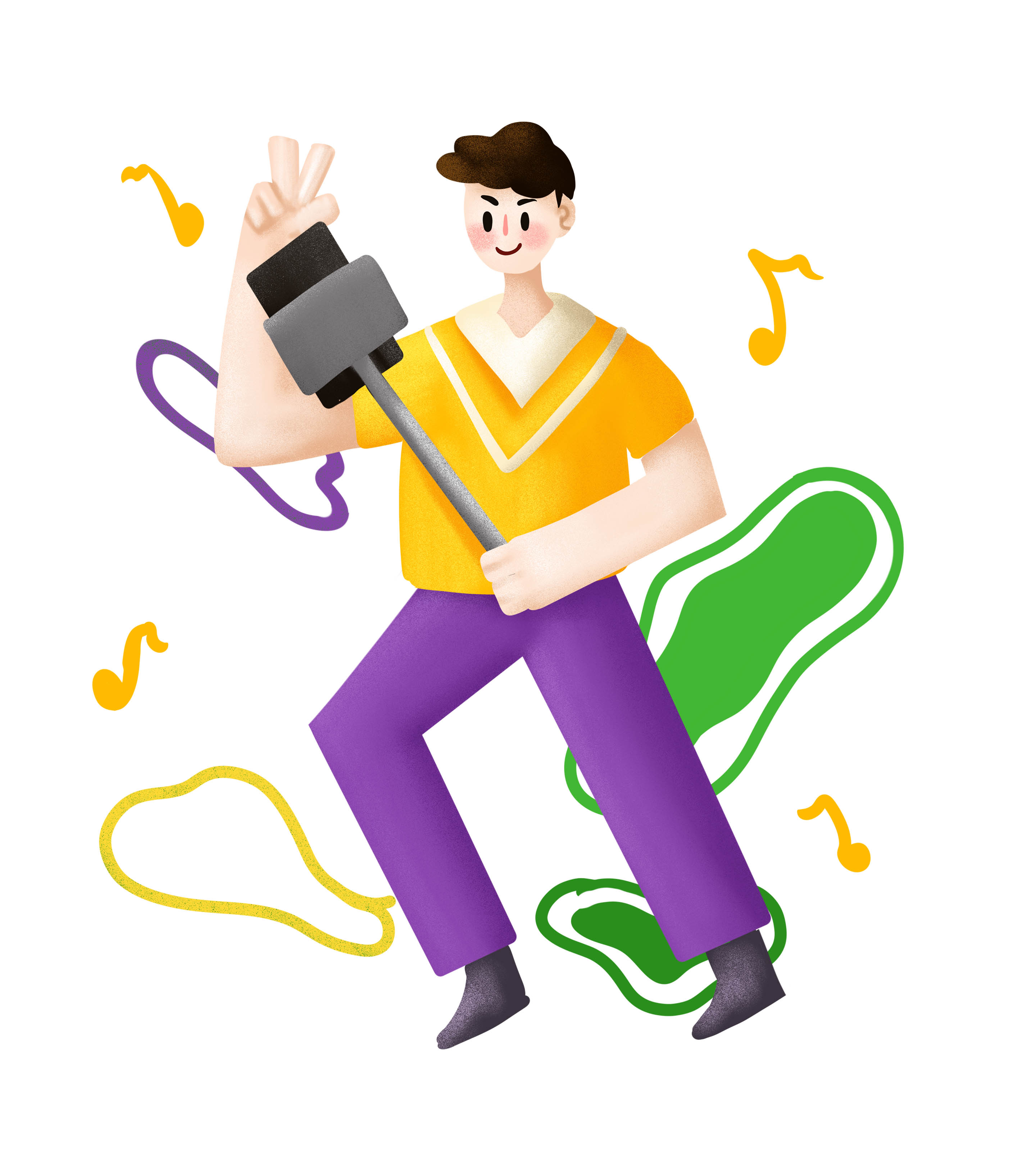 紫色自拍男孩音符青年节元素