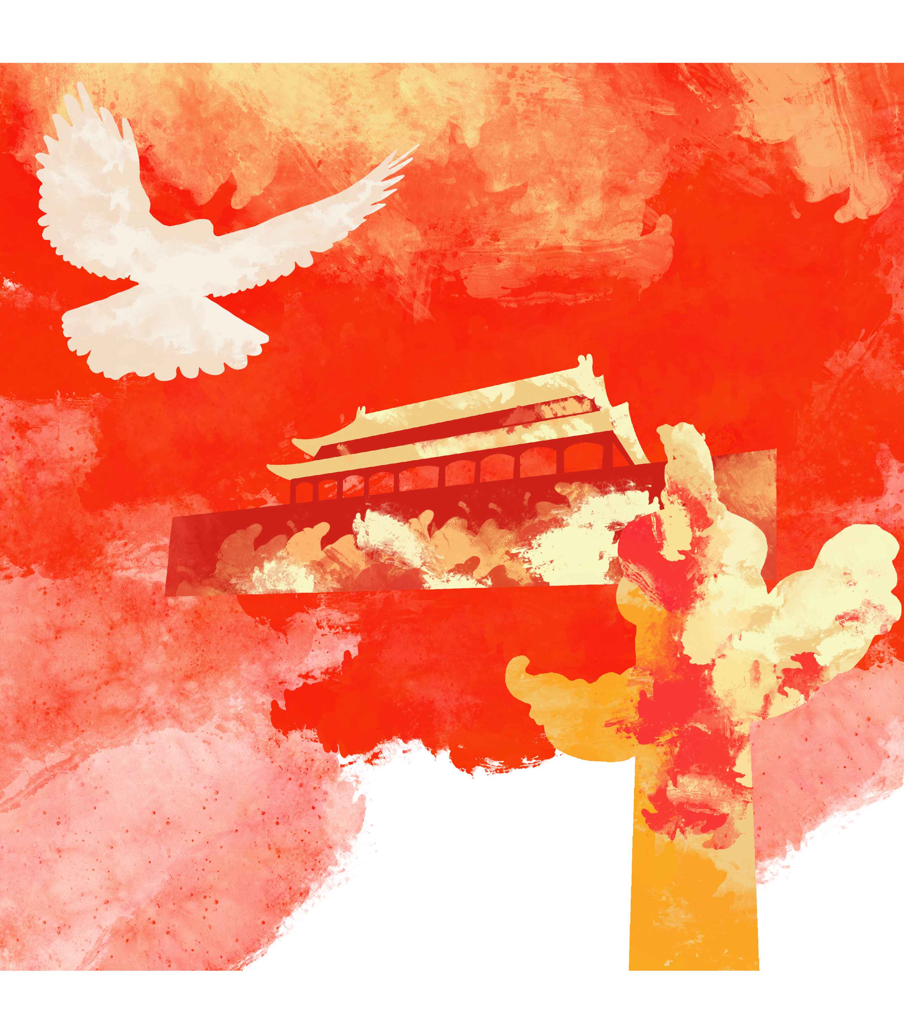 手绘党建白鸽天安门元素