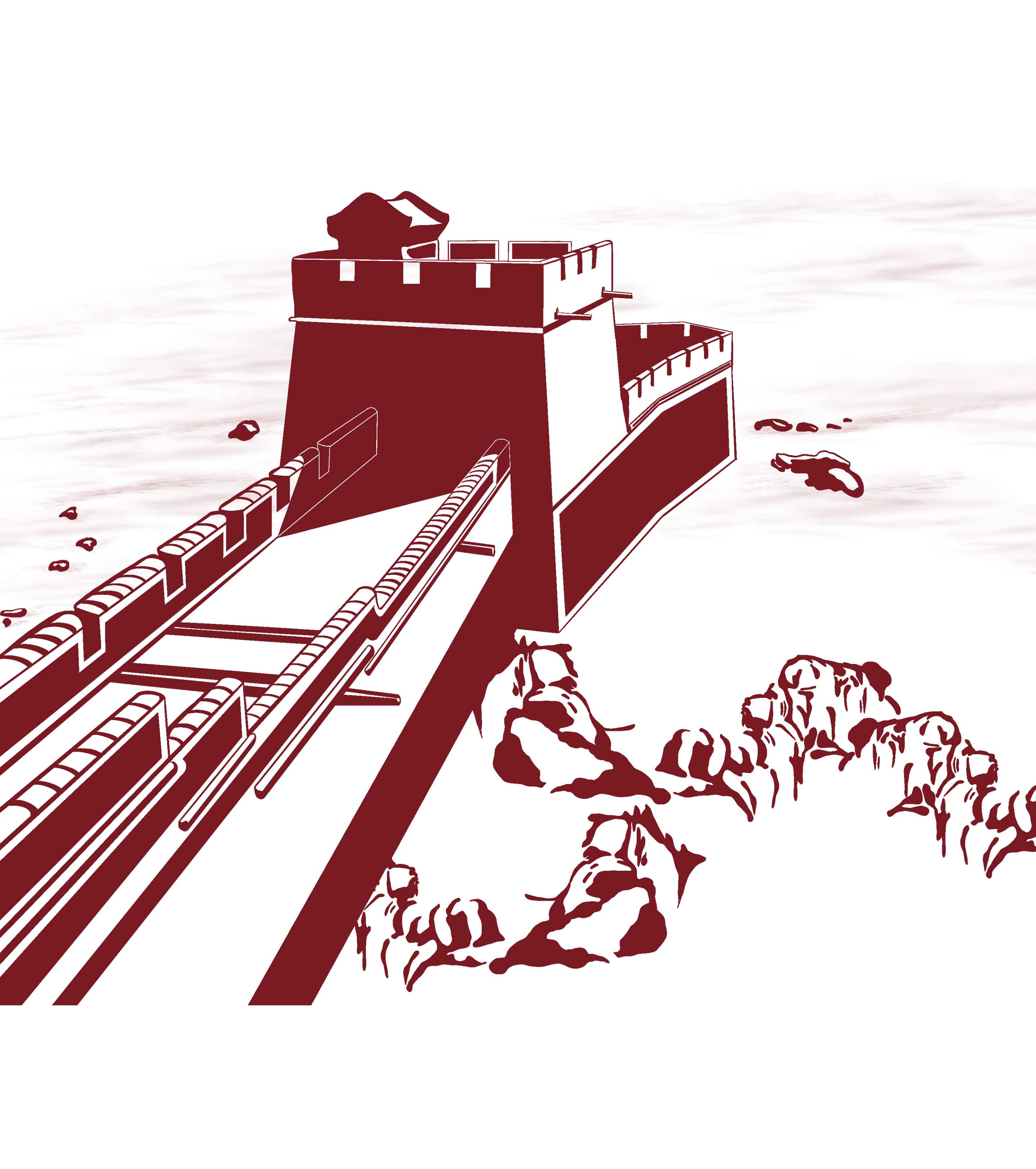 手绘党建蜿蜒长城元素