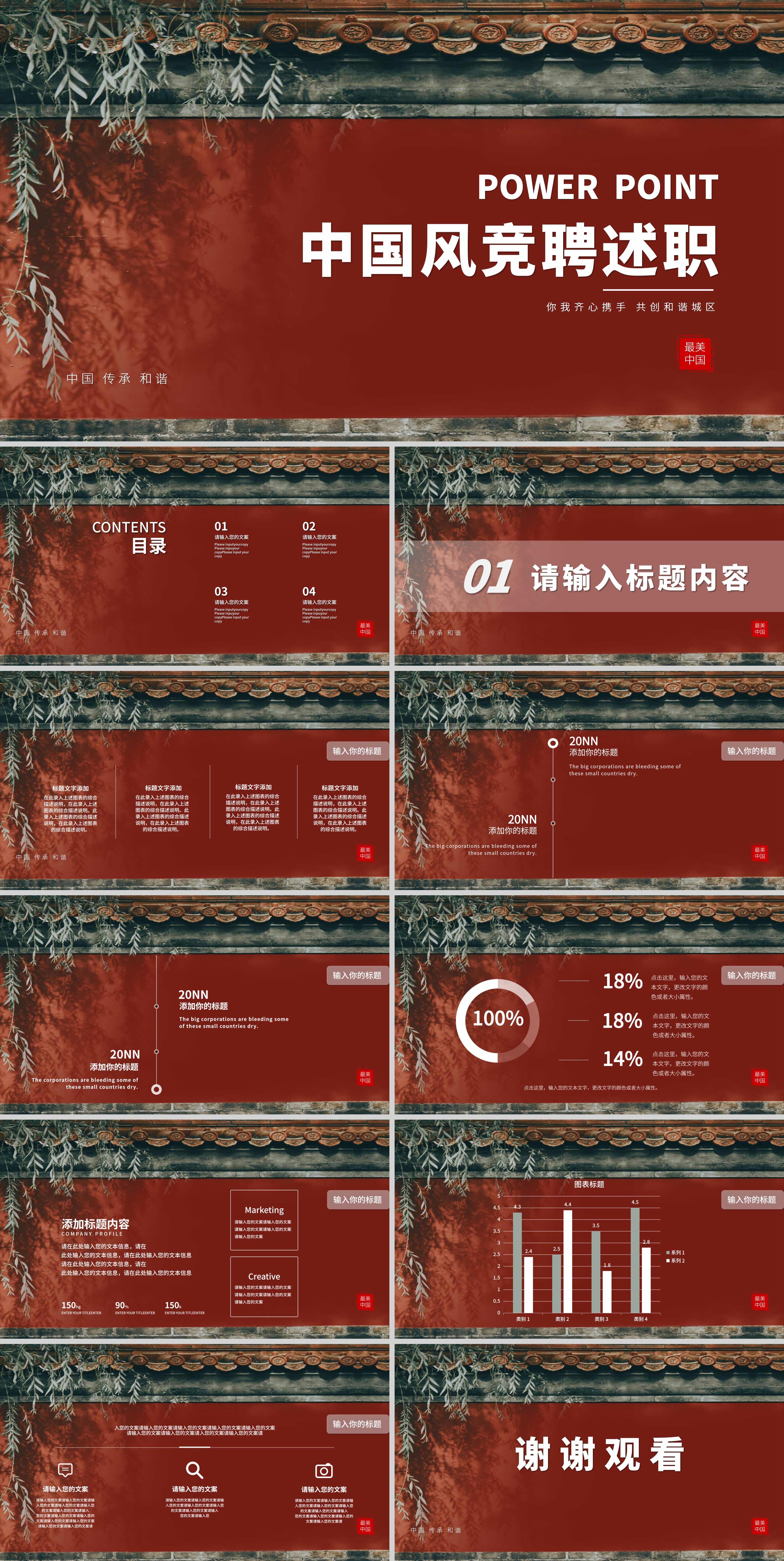 红色复古中国风竞聘述职PPT模板