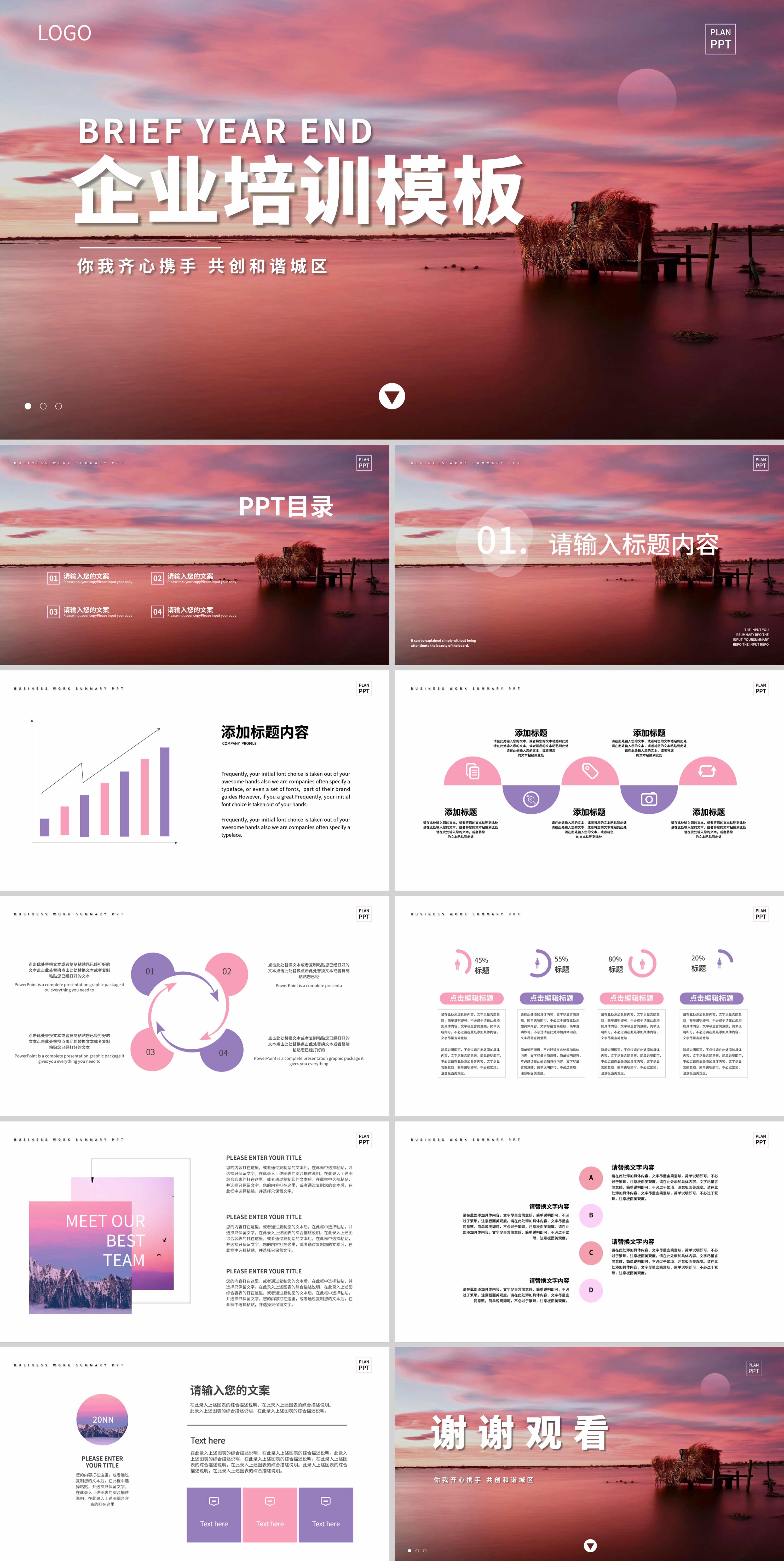 粉色简约风风景企业培训PPT模板