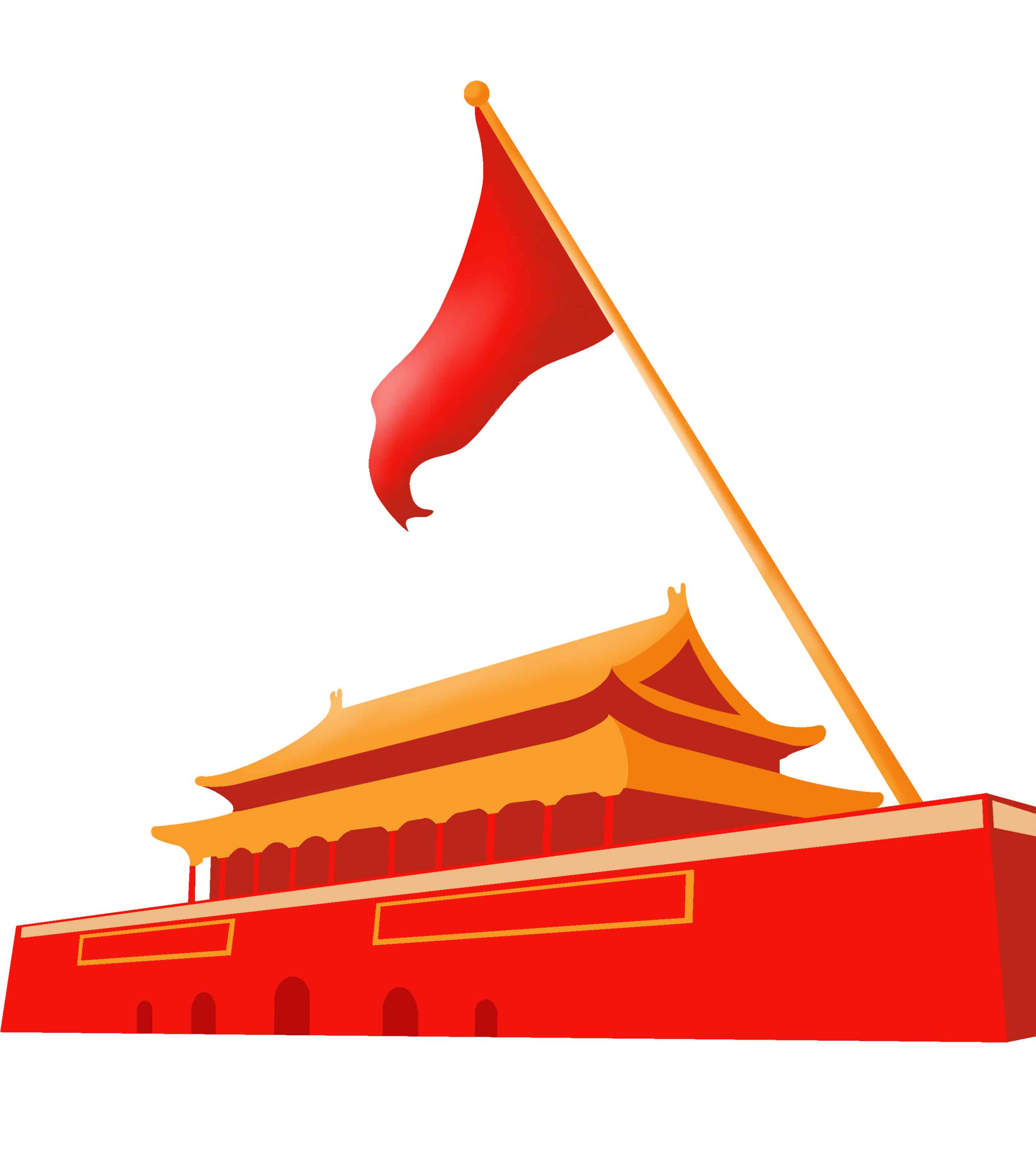 红色手绘简约天安门元素