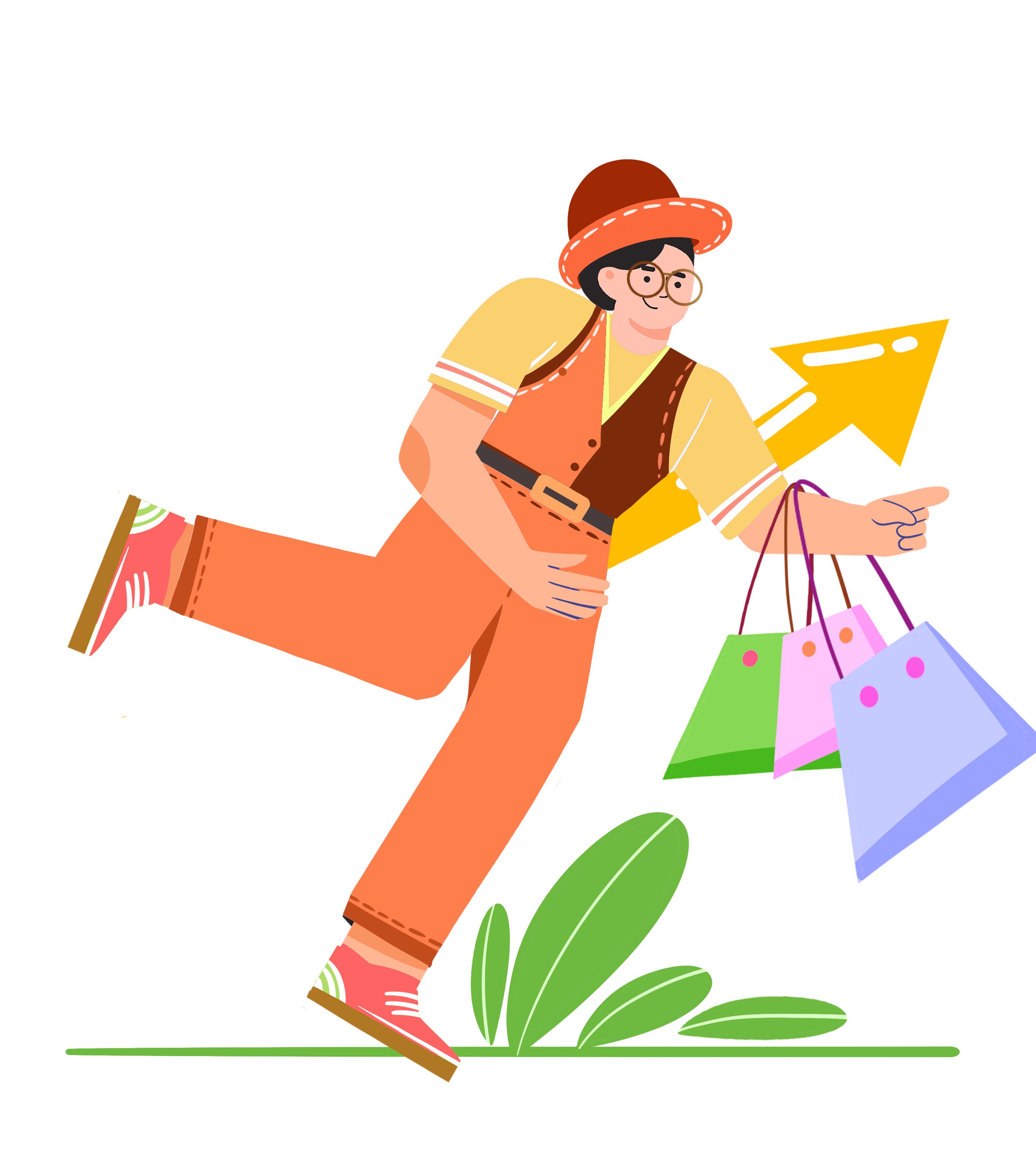 橙色帽子购物男孩元素