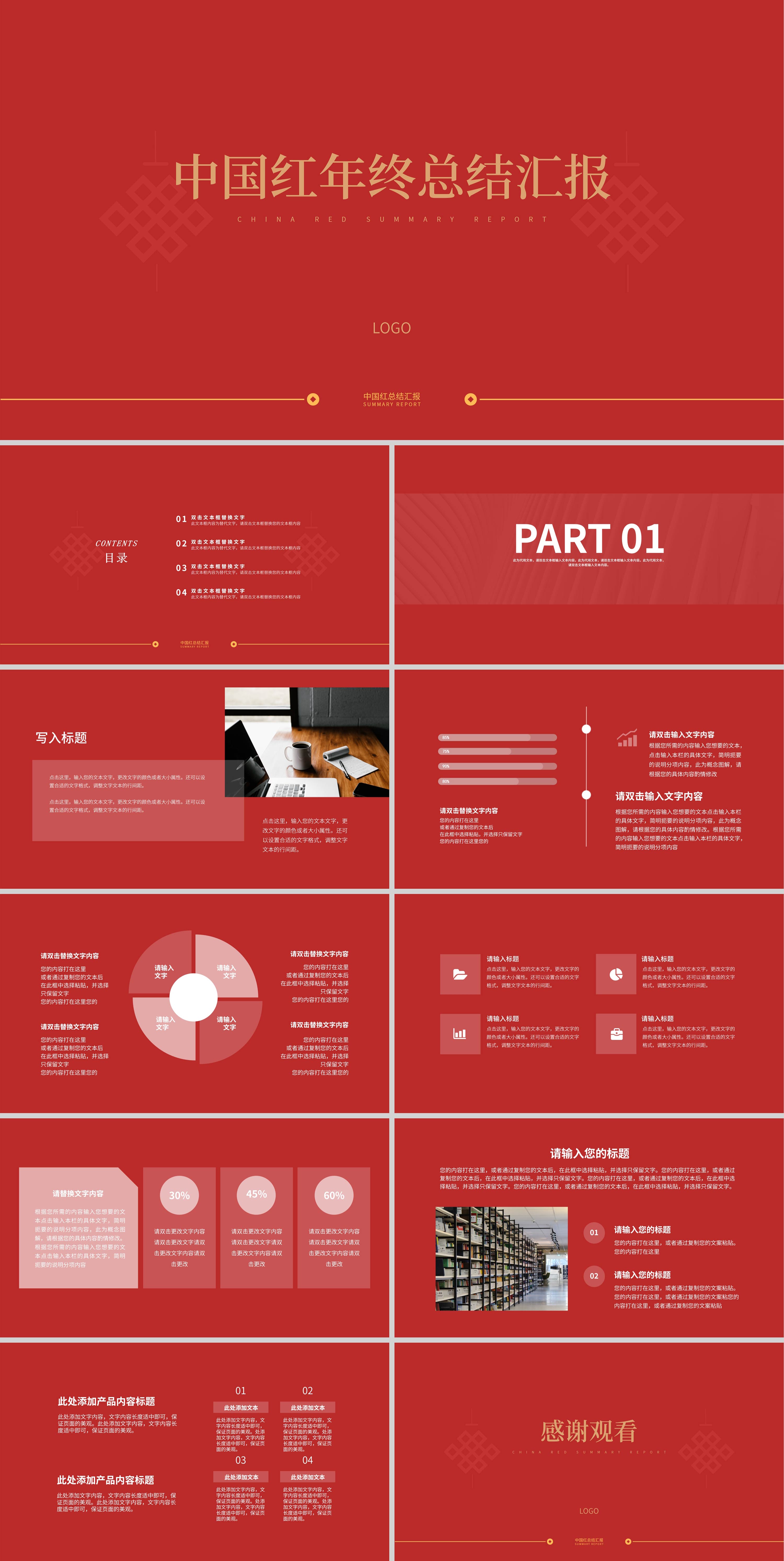 中国红年终总结汇报PPT模板