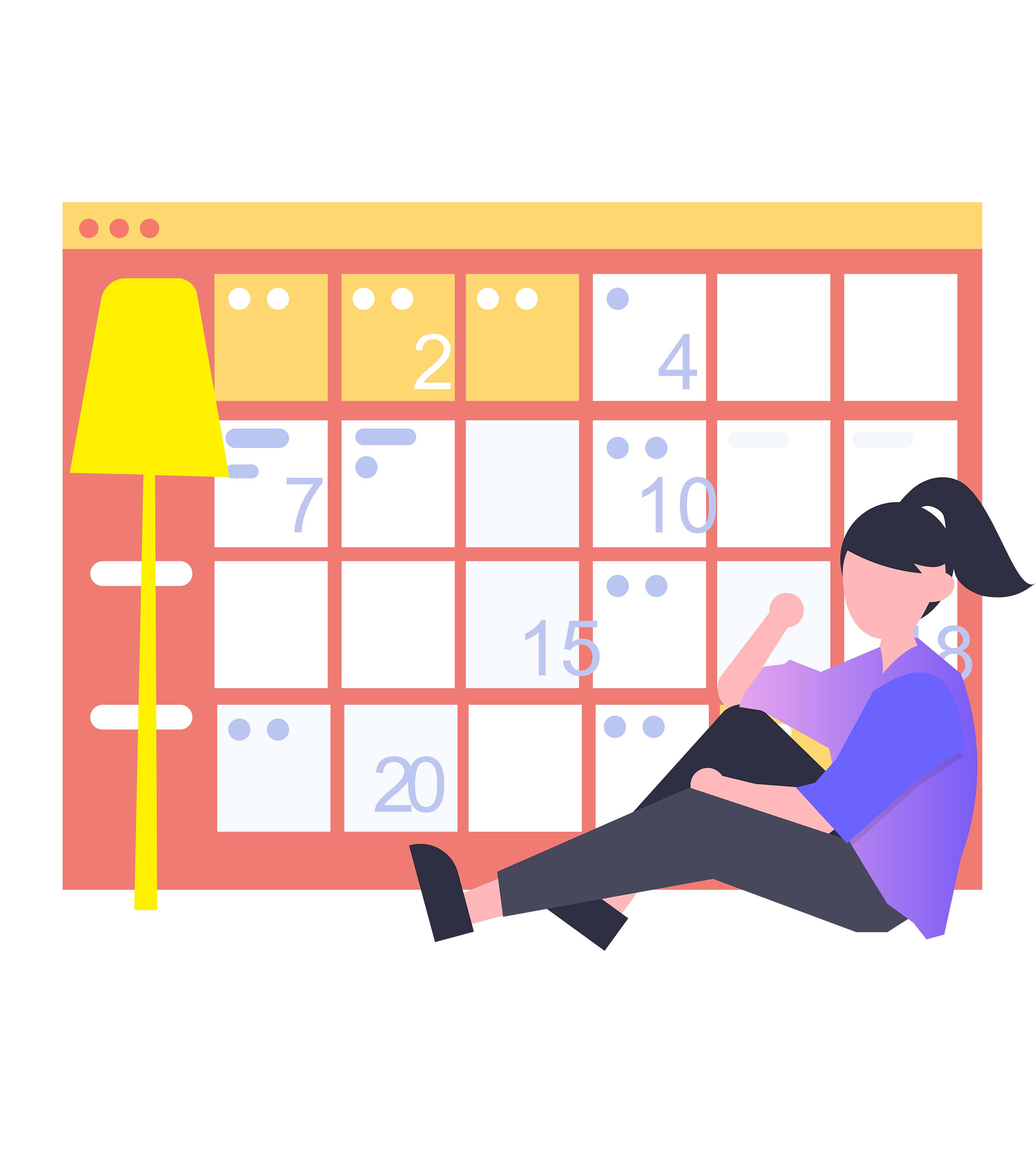 紫色女孩工作日历人物元素
