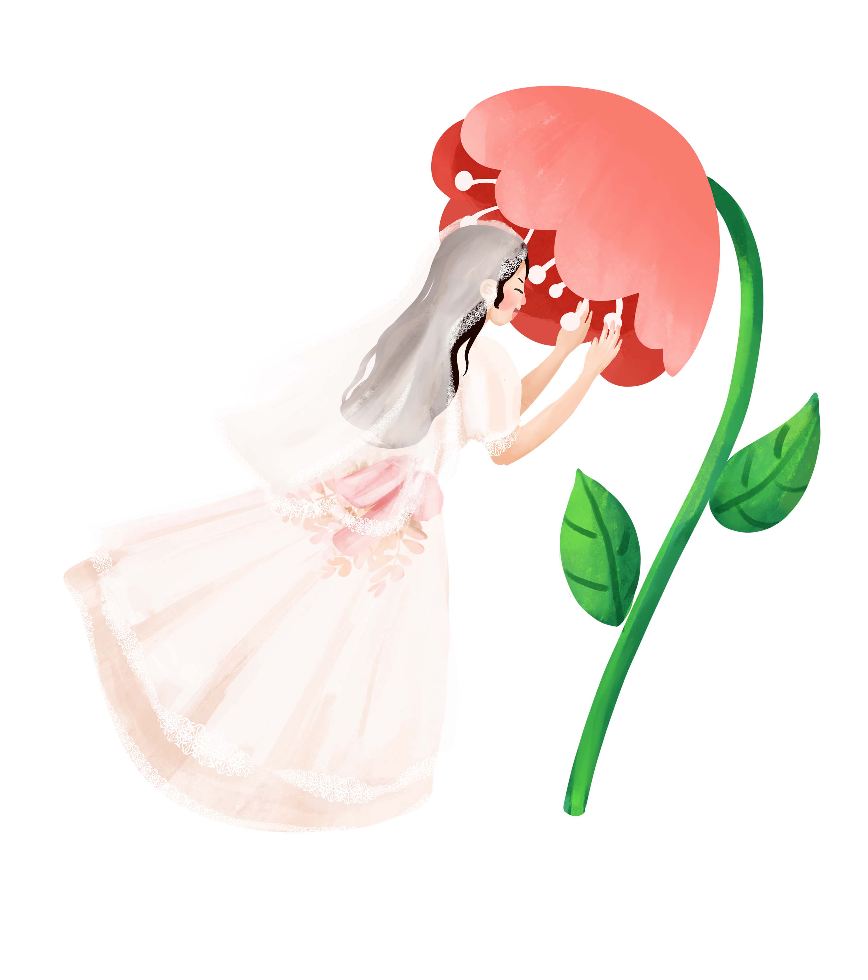 卡通婚纱花朵新娘元素