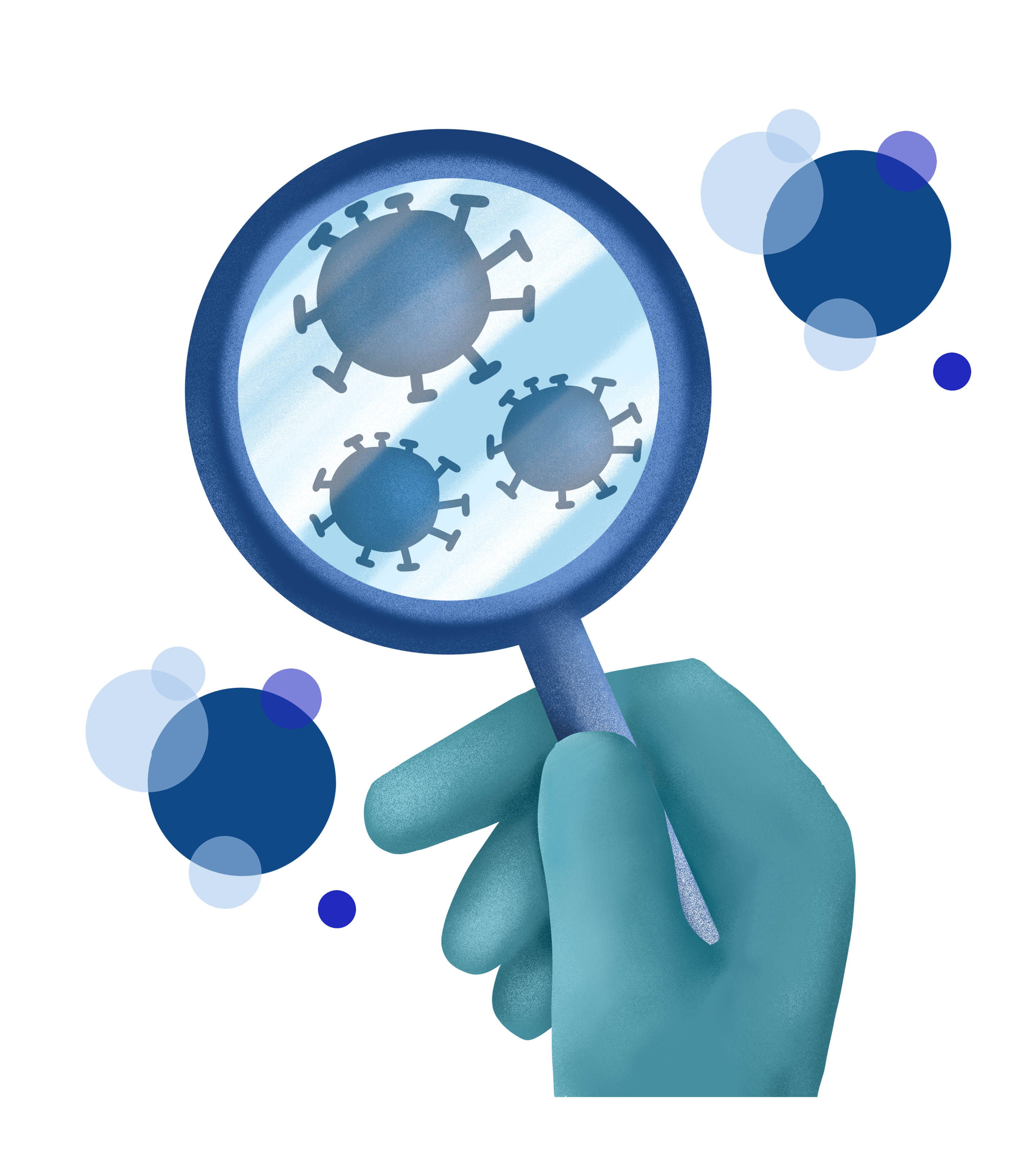 蓝色放大镜疫情病毒元素