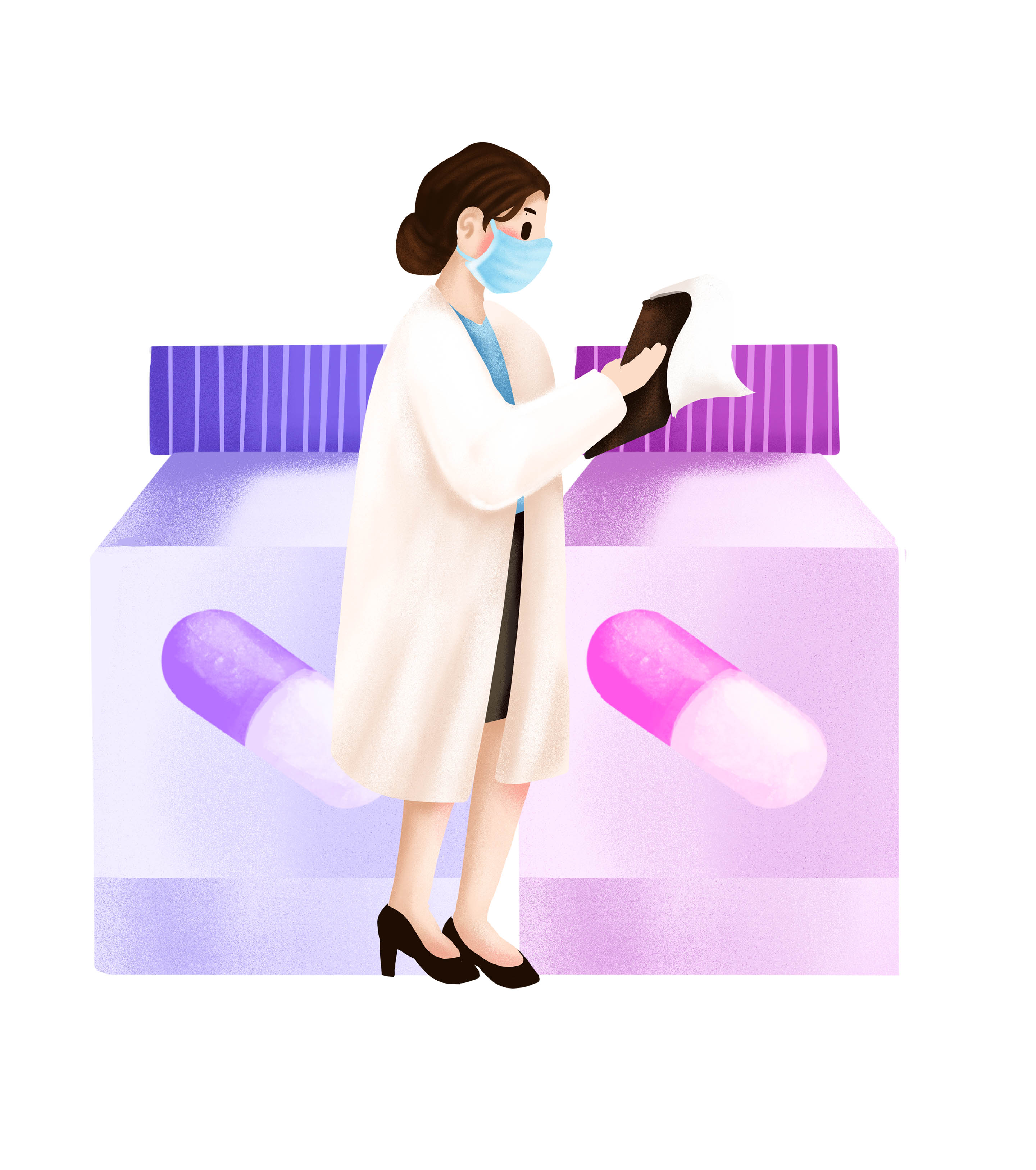 紫色水彩医生疫情诊断元素