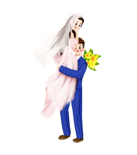 手绘新郎高举新娘浪漫元素
