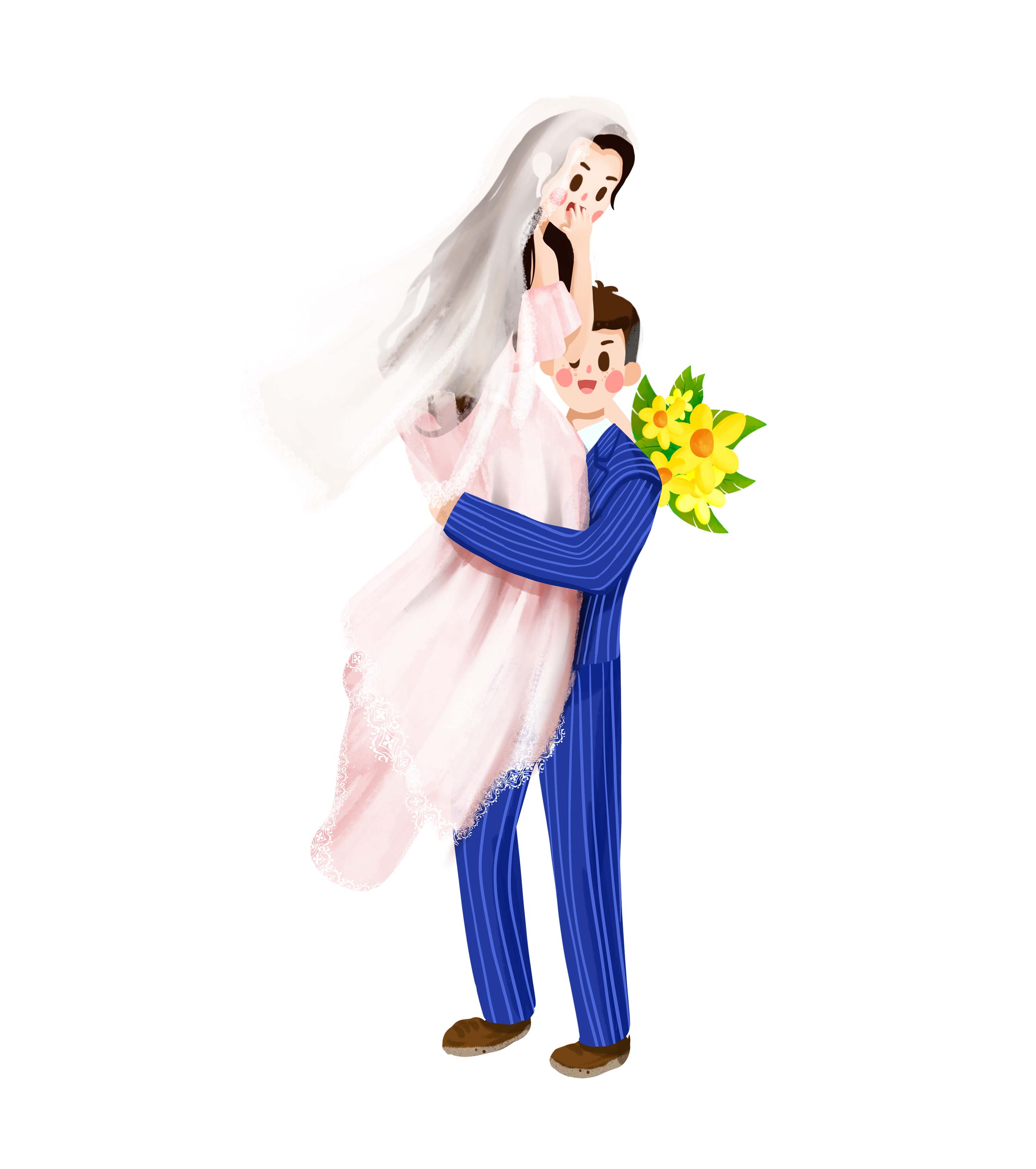 手绘新郎高举新娘浪漫元素