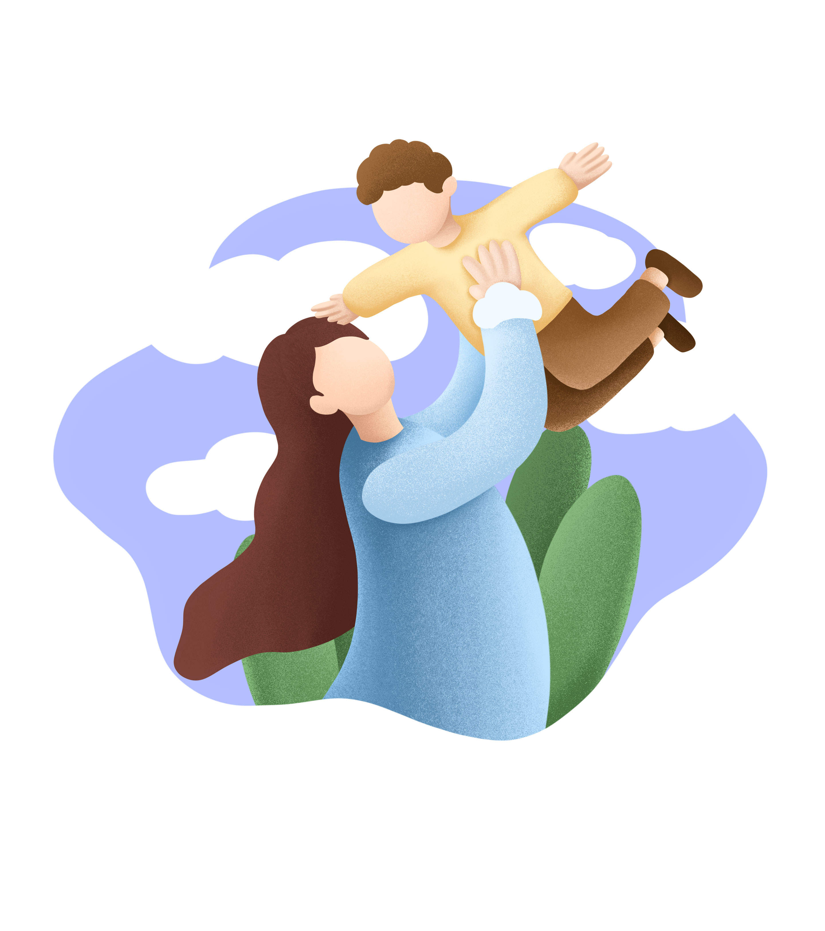 蓝色卡通母亲节手绘元素