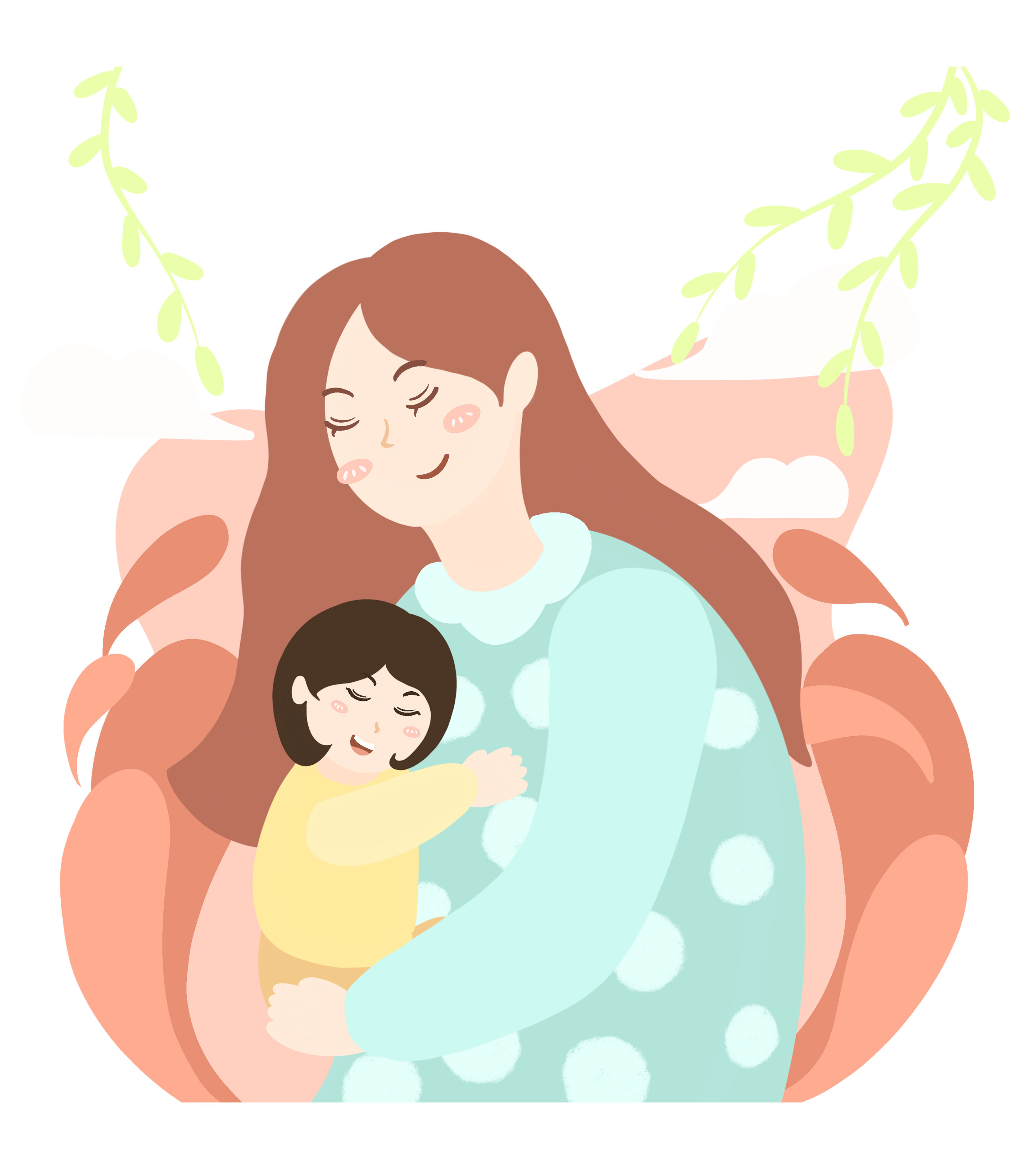 红色温馨母亲节手绘元素