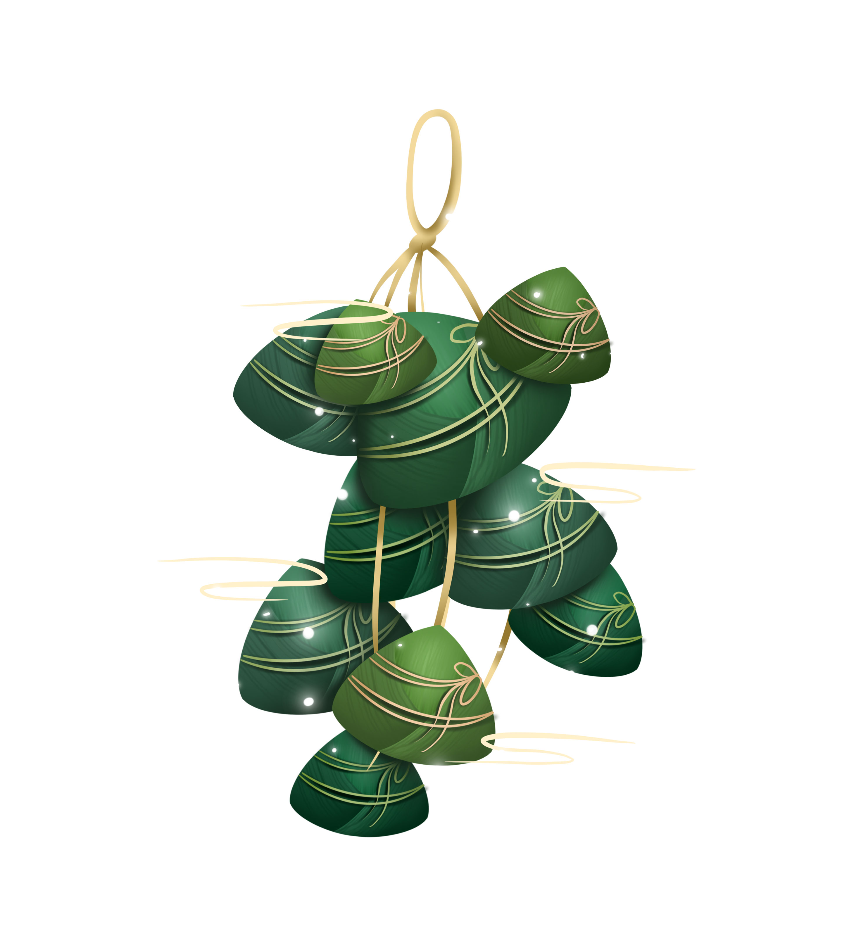 绿色手绘端午节串粽元素