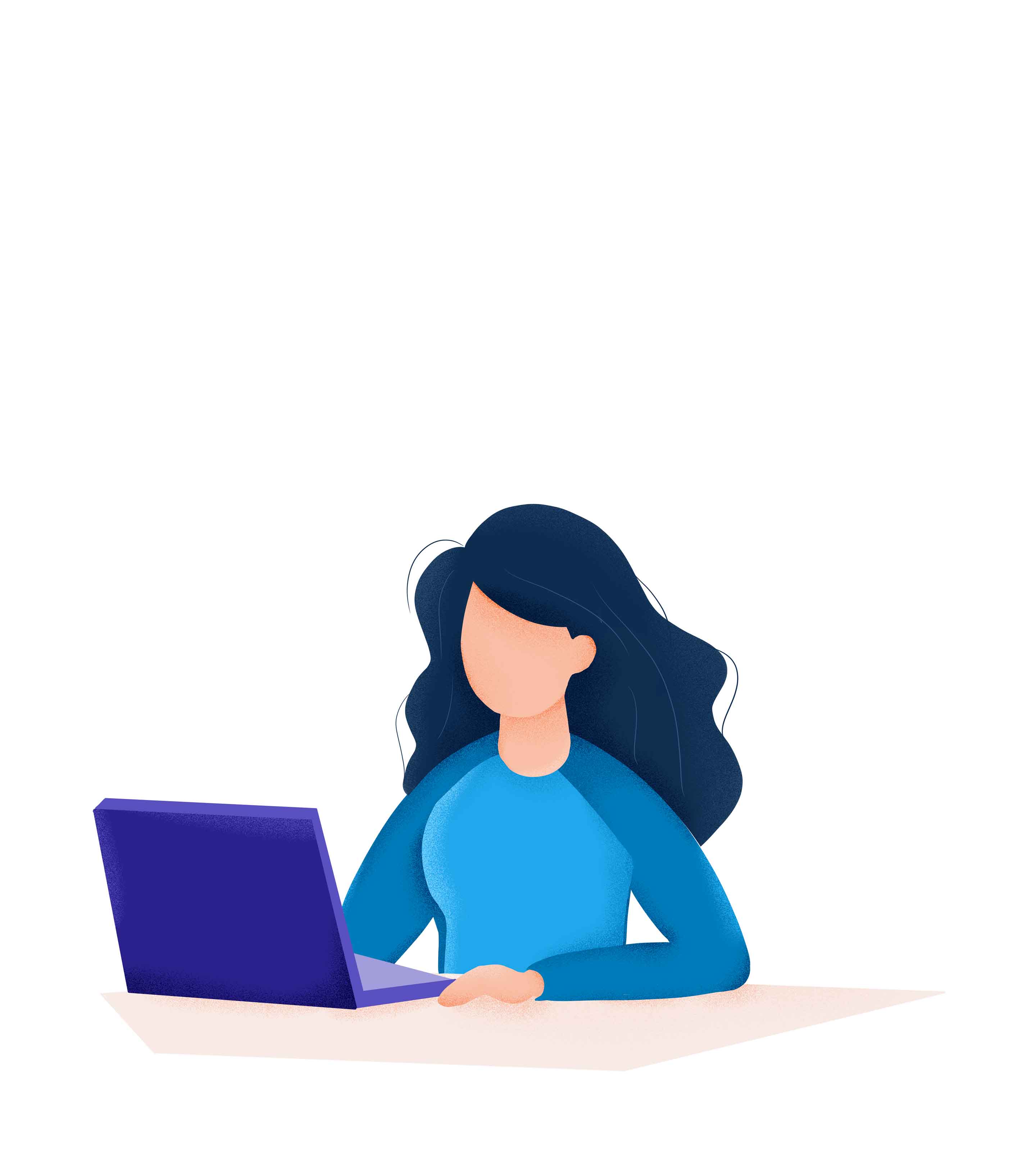 蓝色女人办公手绘元素