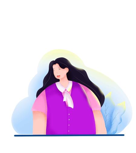 紫色卡通女孩手绘元素
