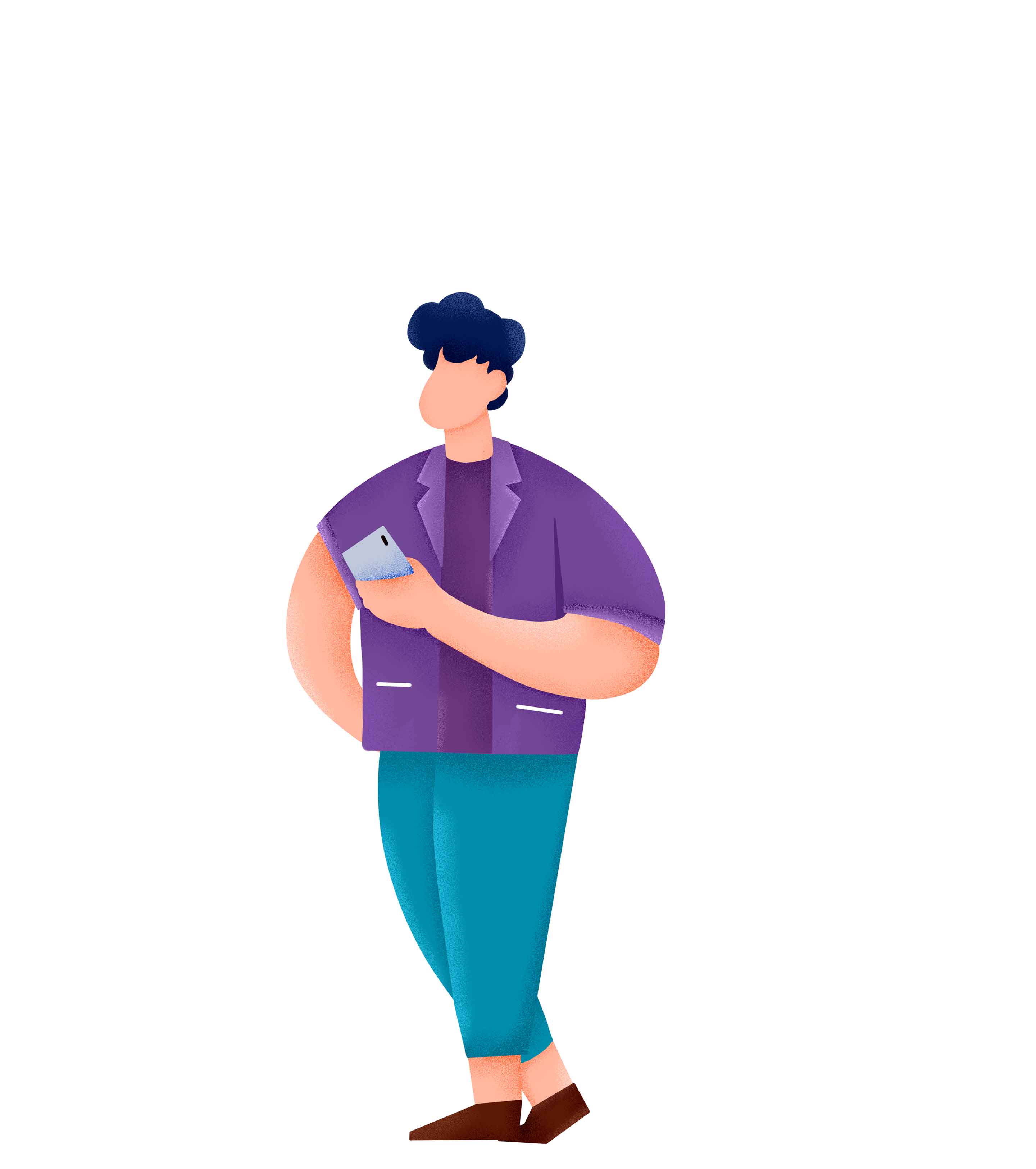 紫色休闲男孩手绘元素