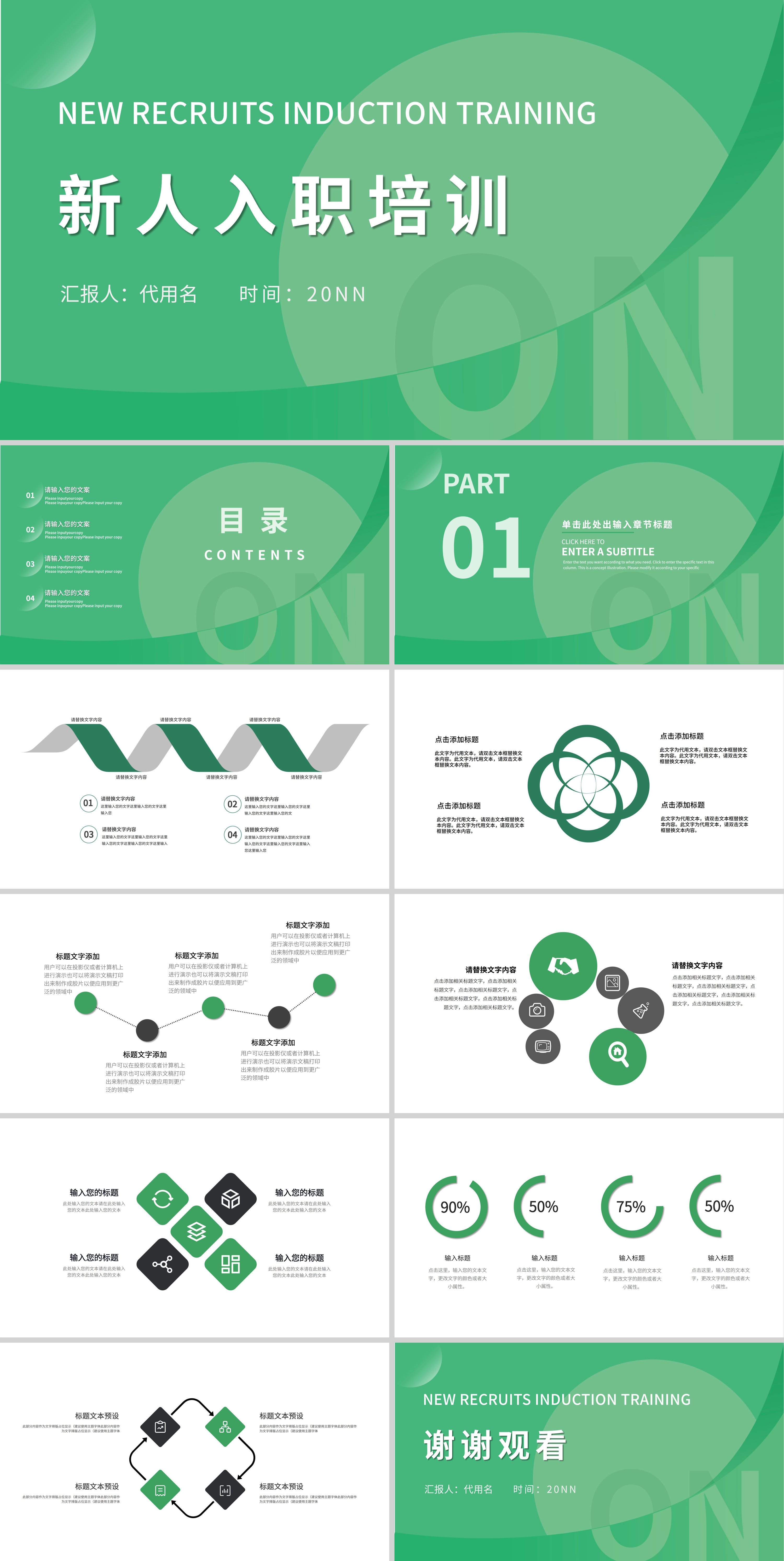 绿色清新简约风新人入职培训PPT模板