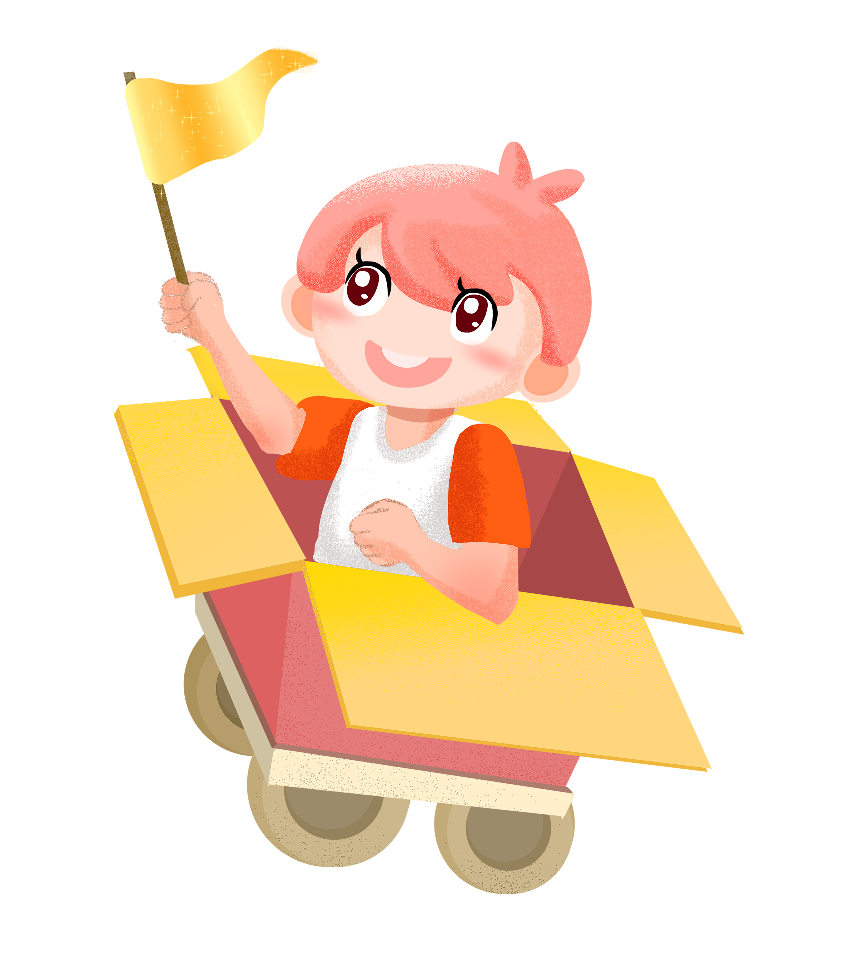 儿童节纸盒车游玩元素