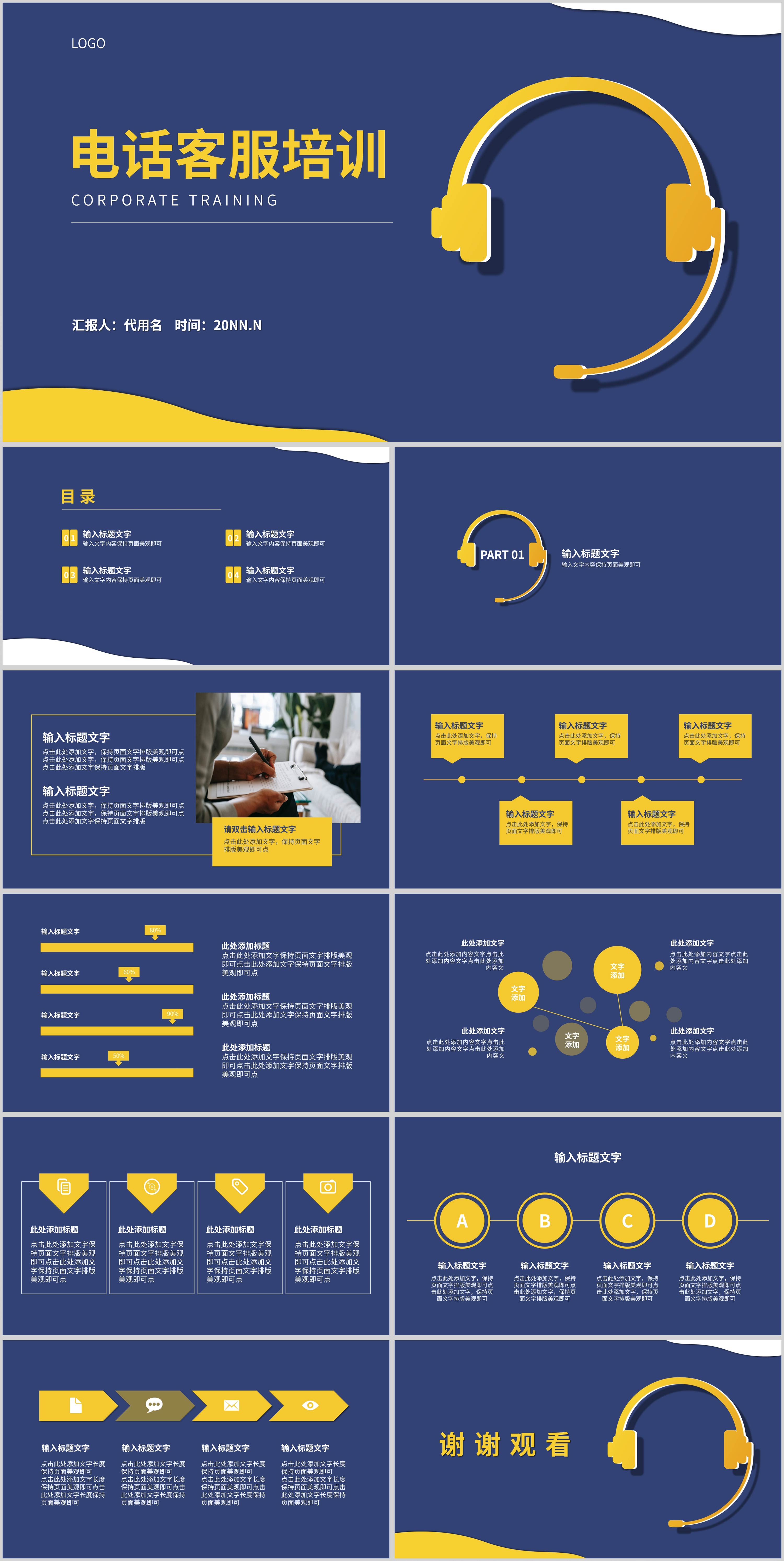 蓝色简约风电话客服培训PPT模板